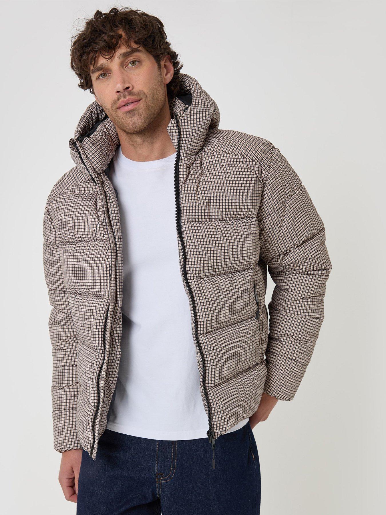 Image 1 of 6 of Threadbare Mens Padded Hooded Check Jacket - Brown Check