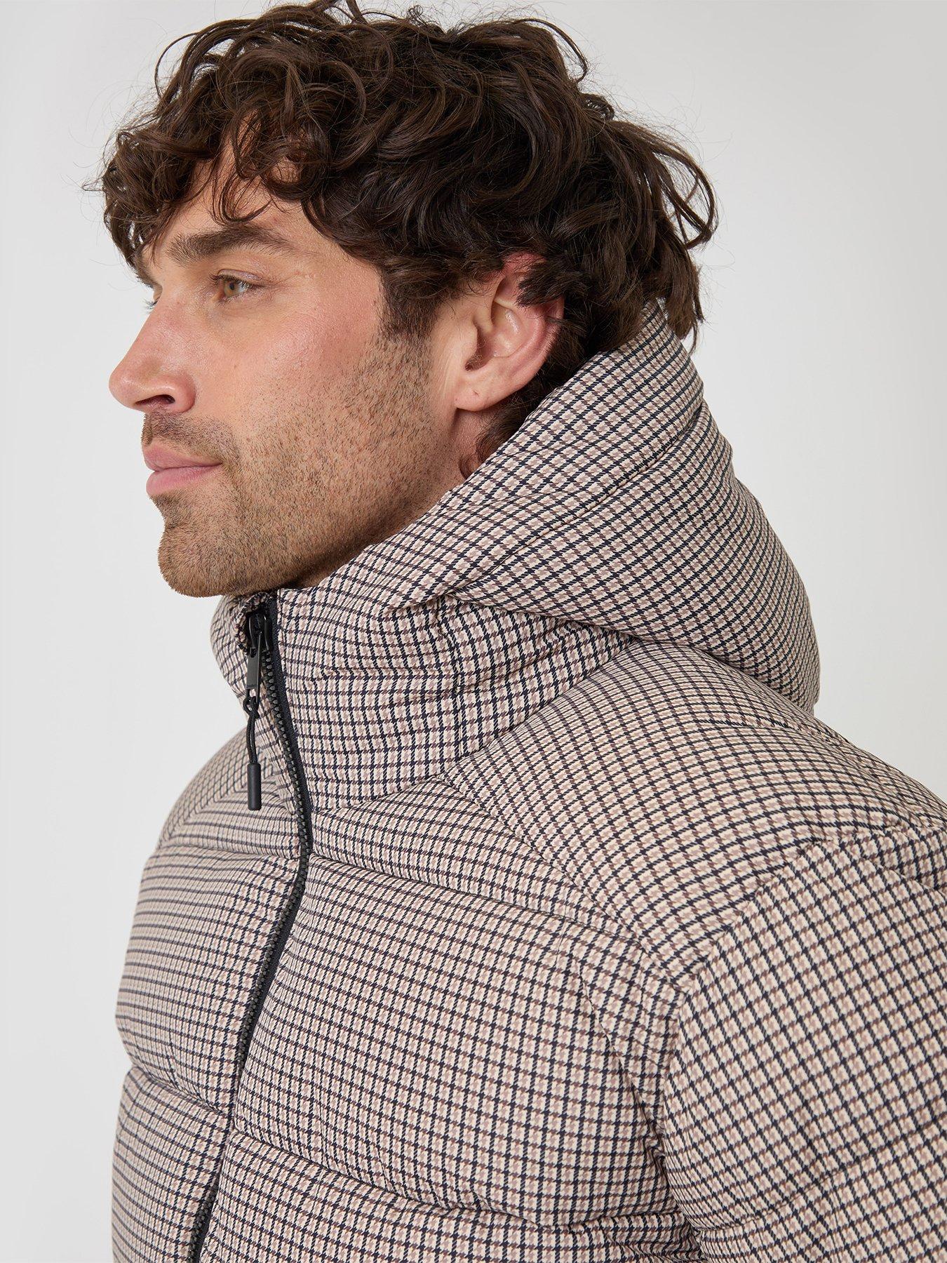 Image 4 of 6 of Threadbare Mens Padded Hooded Check Jacket - Brown Check