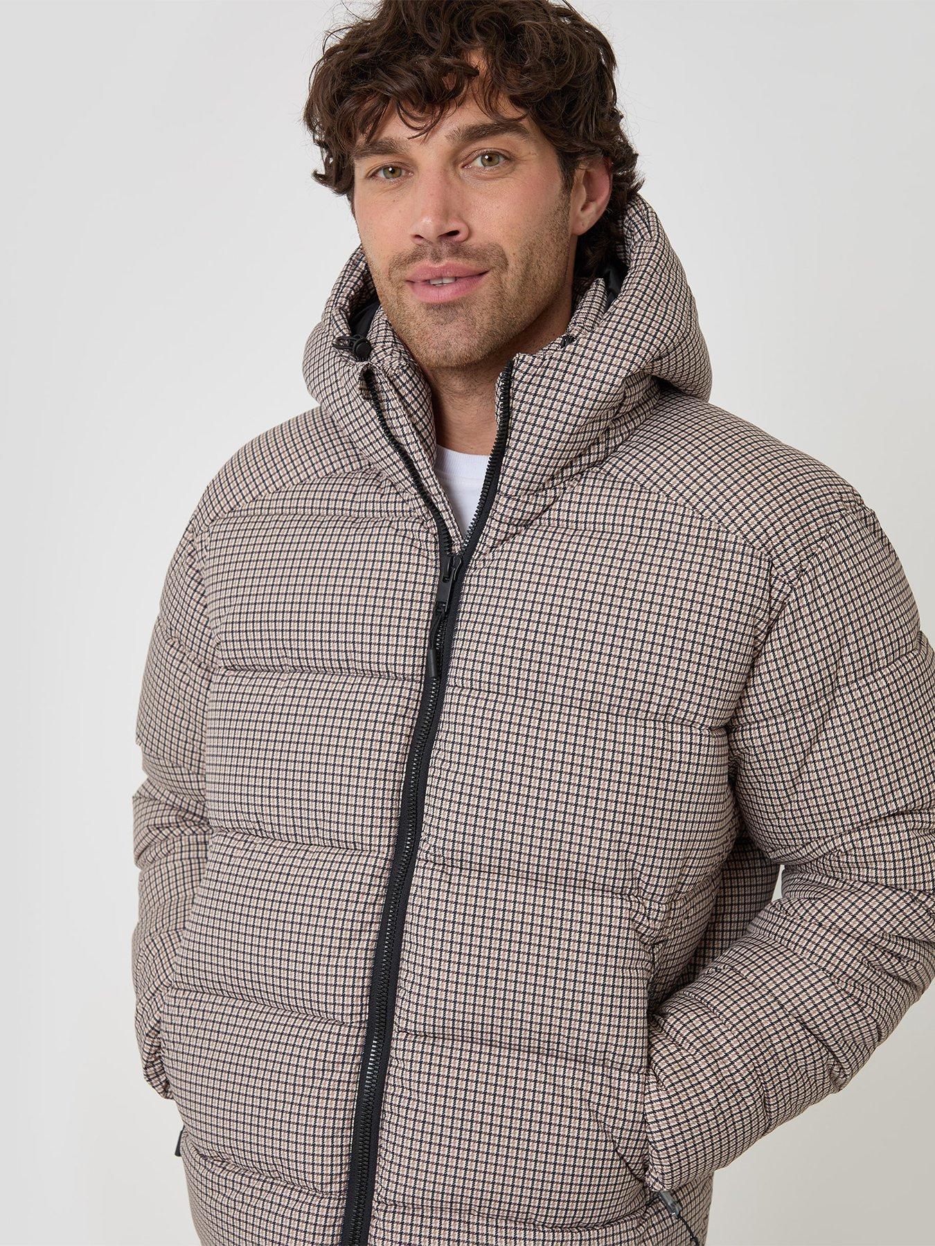Image 5 of 6 of Threadbare Mens Padded Hooded Check Jacket - Brown Check
