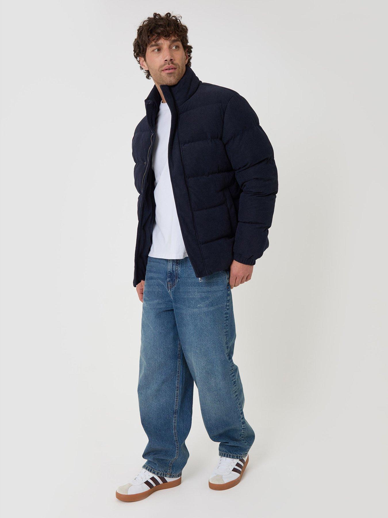 Image 3 of 5 of Threadbare Mens Corduroy Padded Funnel Neck Jacket - Navy