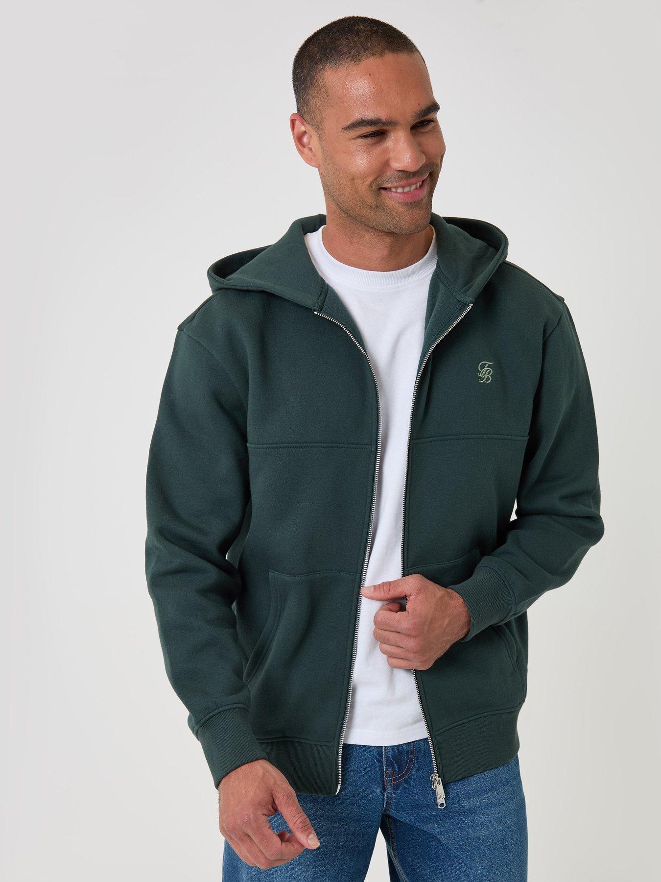Image 1 of 4 of Threadbare Mens Fleece Zip Through Hoody Gwen - Evergreen (Relaxed Fit)