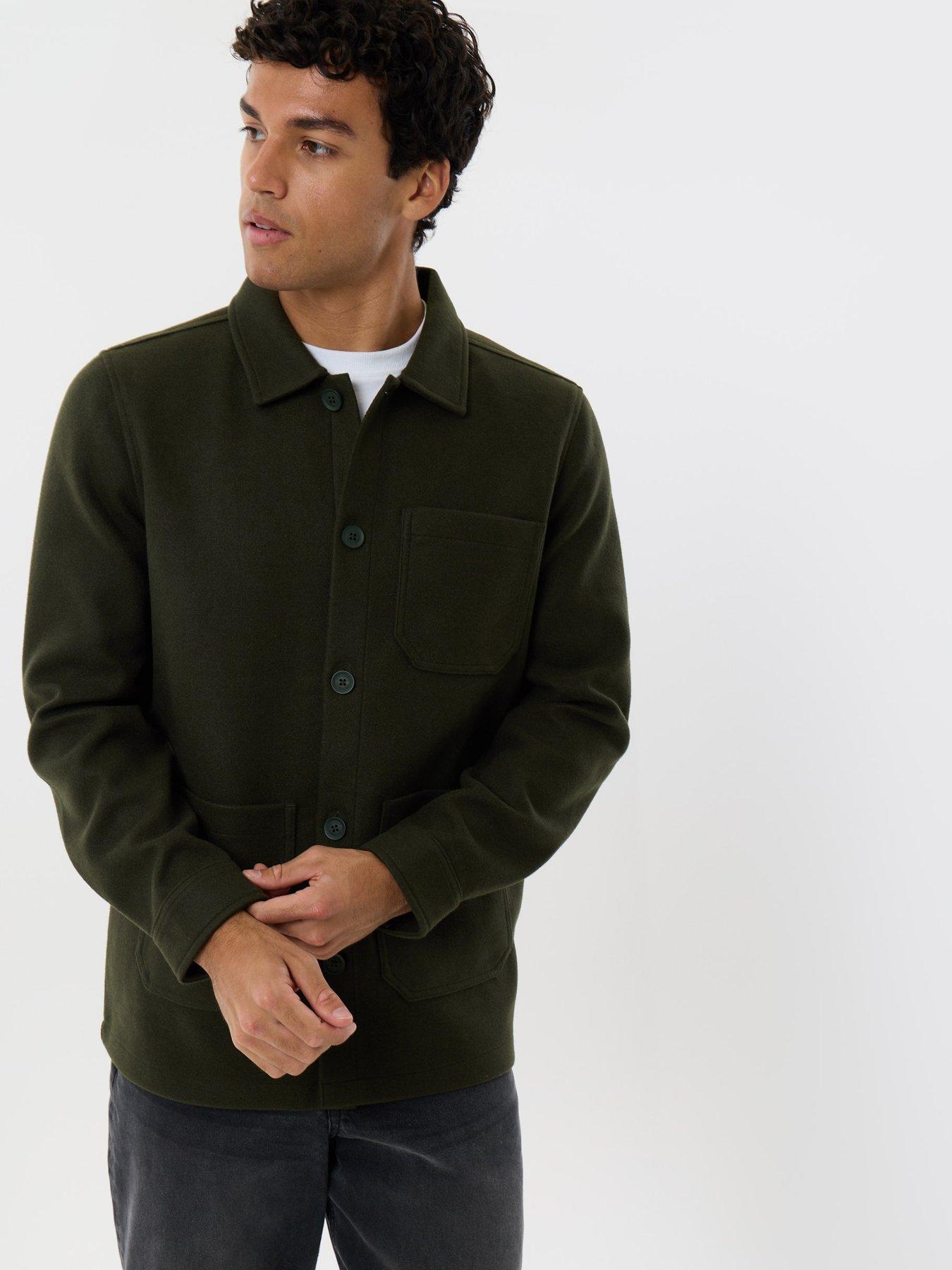 Image 1 of 5 of Threadbare Mens Albania Button-Through Brushed Shacket - Green