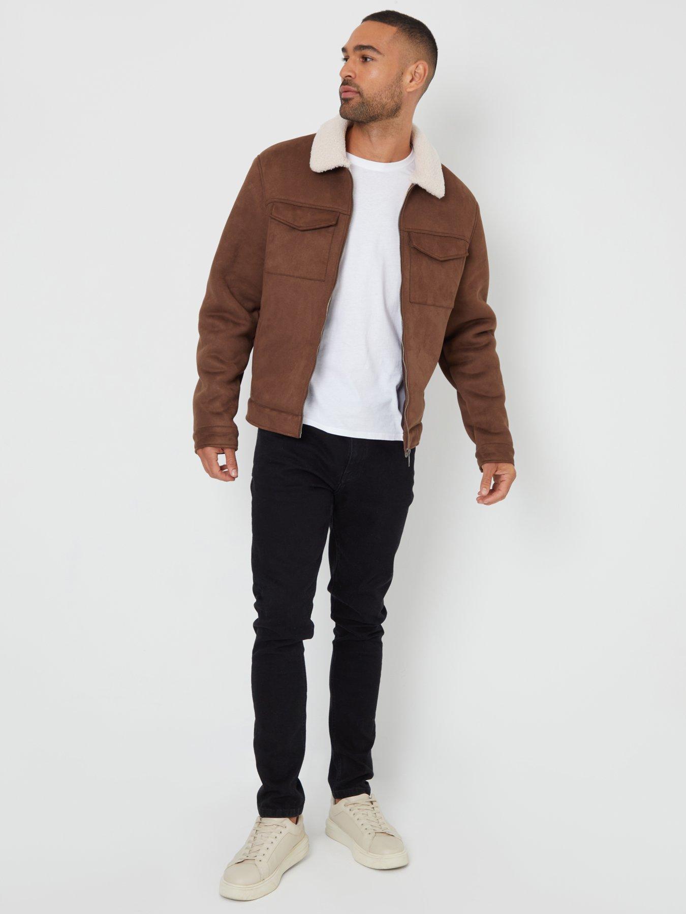 Image 3 of 4 of Threadbare Faux Suede Borg Collar Jacket In Taupe