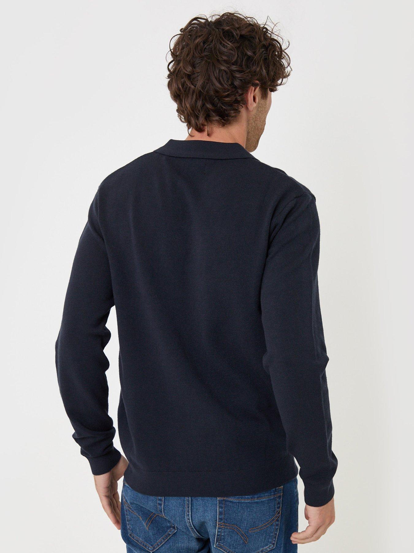 Image 2 of 4 of Threadbare Mens Knitted Collar Long Sleeve Polo Shirt - Navy