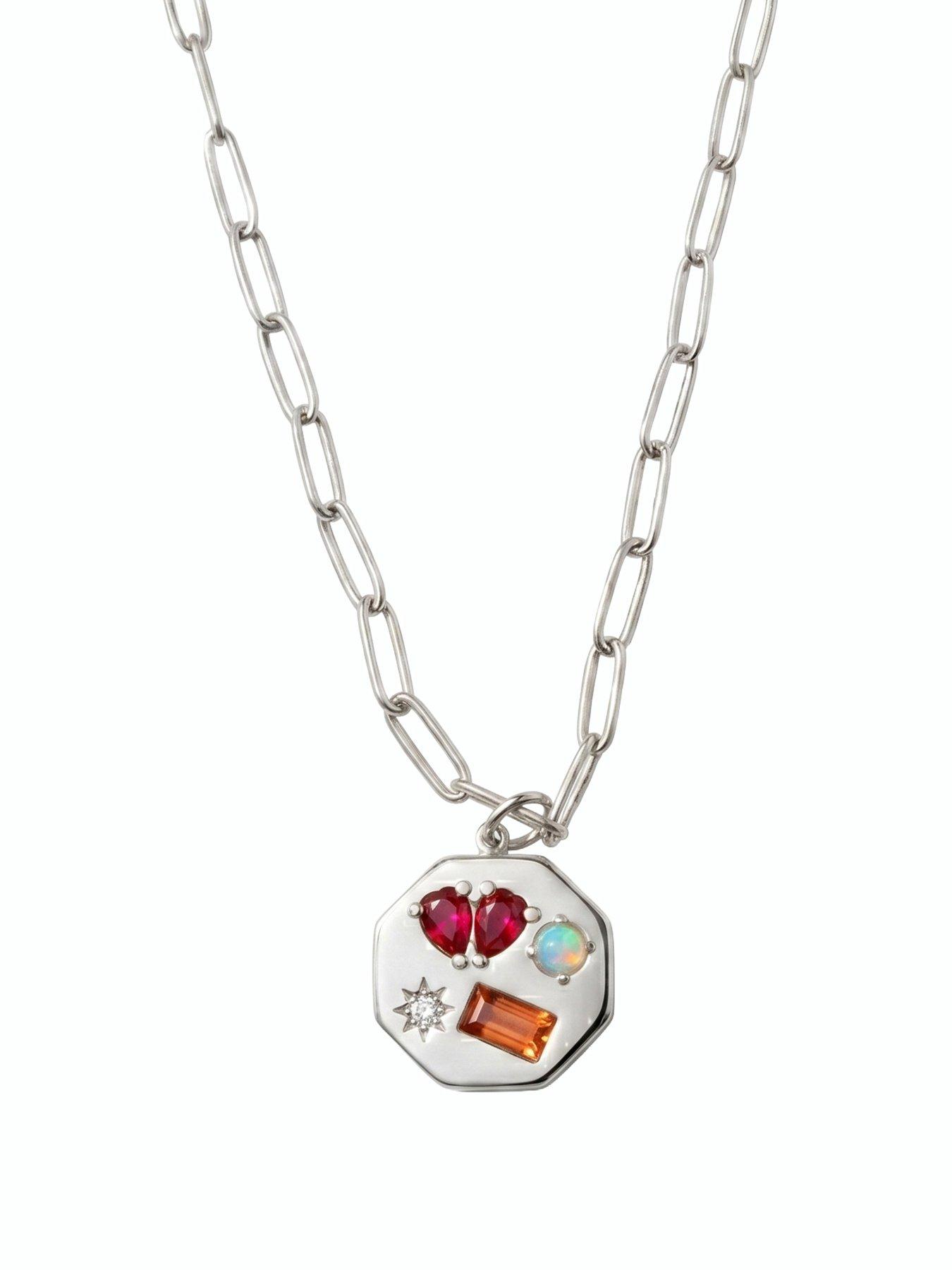 Image 1 of 4 of Seol + Gold Silver Stainless Steel Hexagon Gemstone Necklace