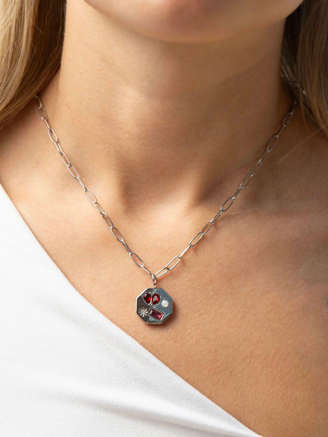 Image 3 of 4 of Seol + Gold Silver Stainless Steel Hexagon Gemstone Necklace