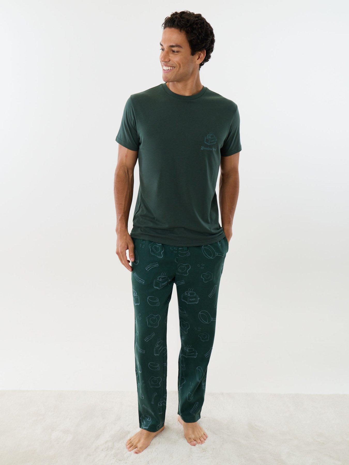Image 1 of 6 of Threadbare Mens Xmas Soft Handle Breakfast Print Pyjamas - Evergreen