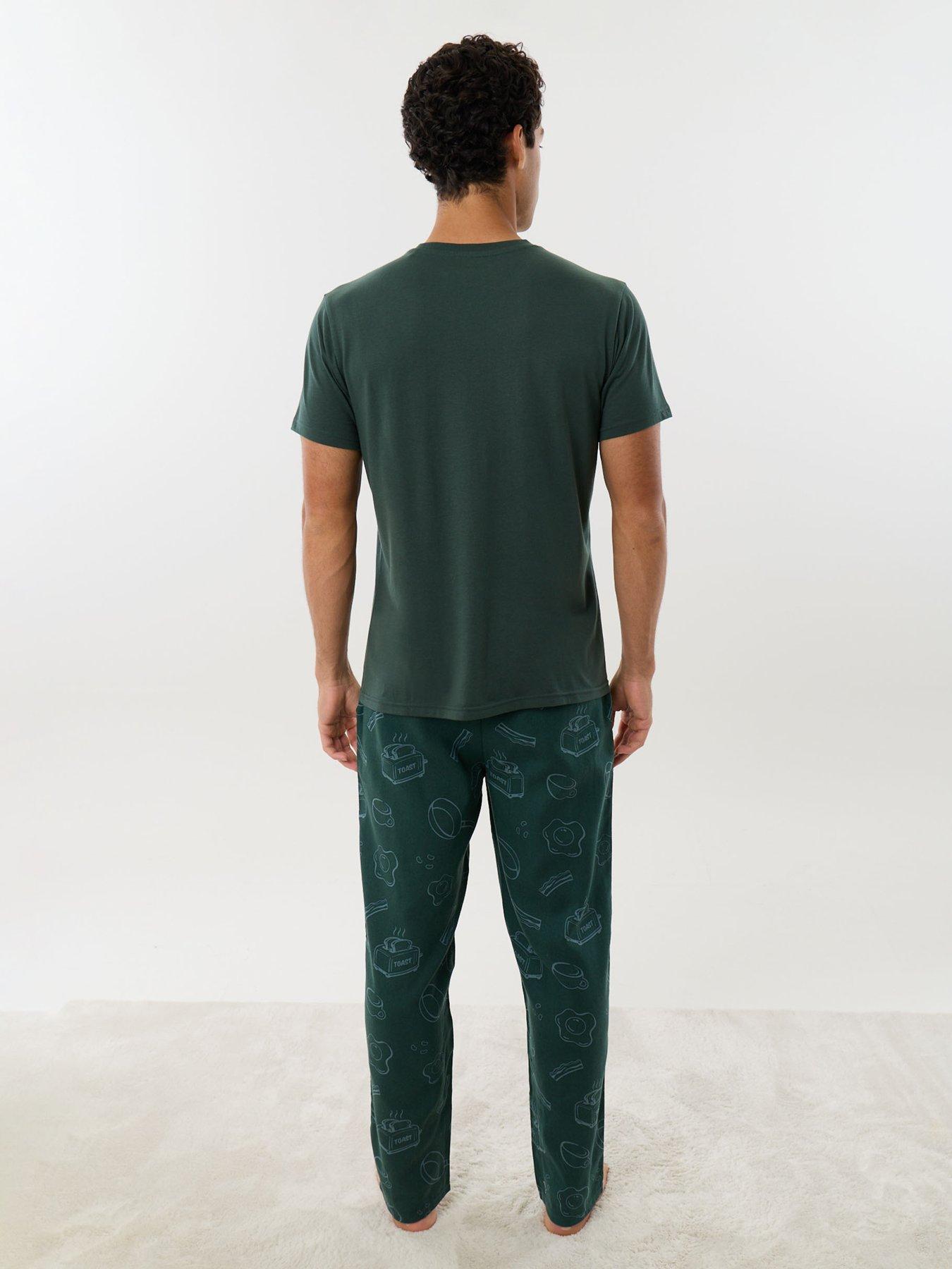 Image 3 of 6 of Threadbare Mens Xmas Soft Handle Breakfast Print Pyjamas - Evergreen