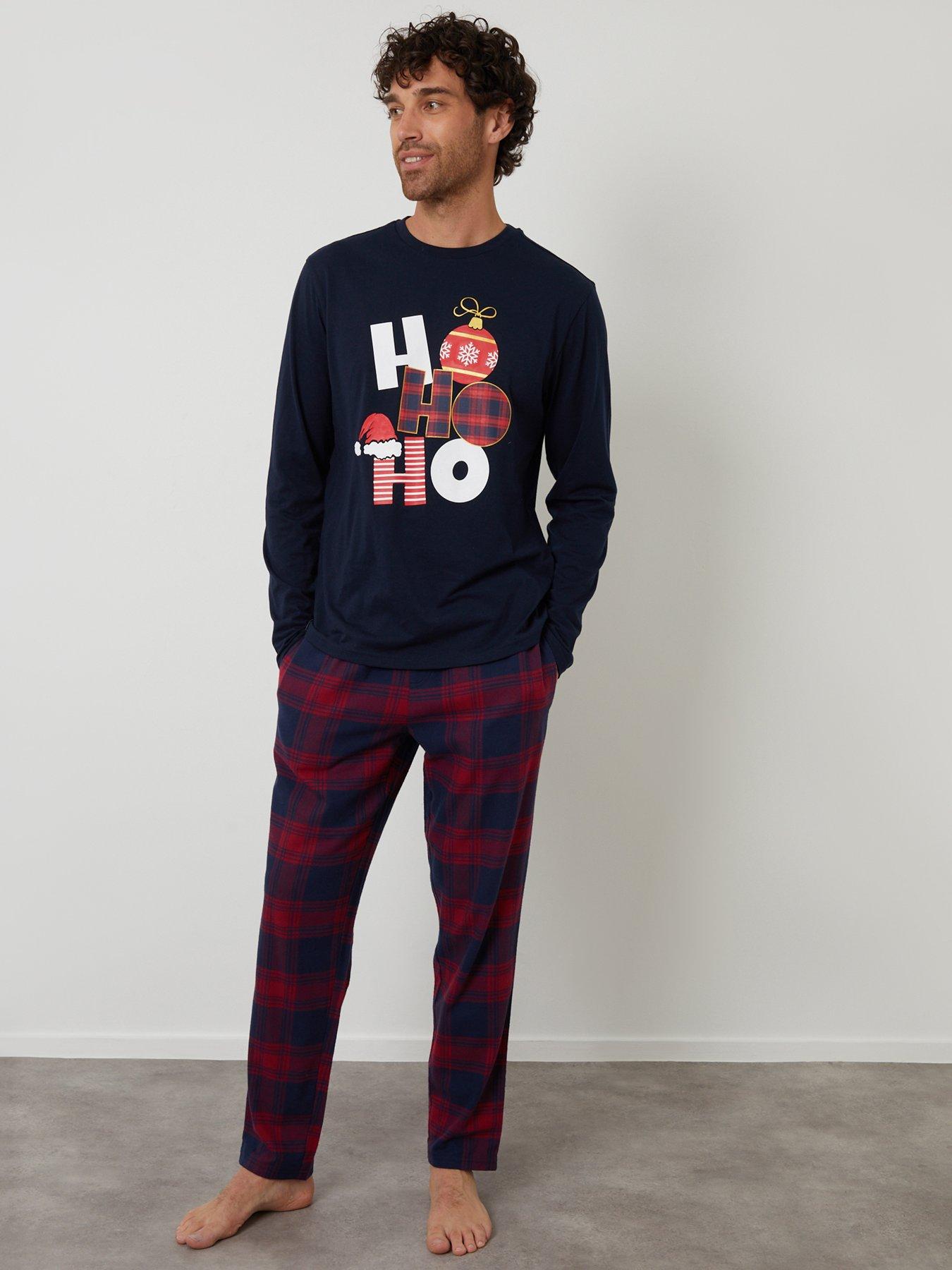Image 1 of 4 of Threadbare Mens Festive Slogan Check Pyjama Set - Navy