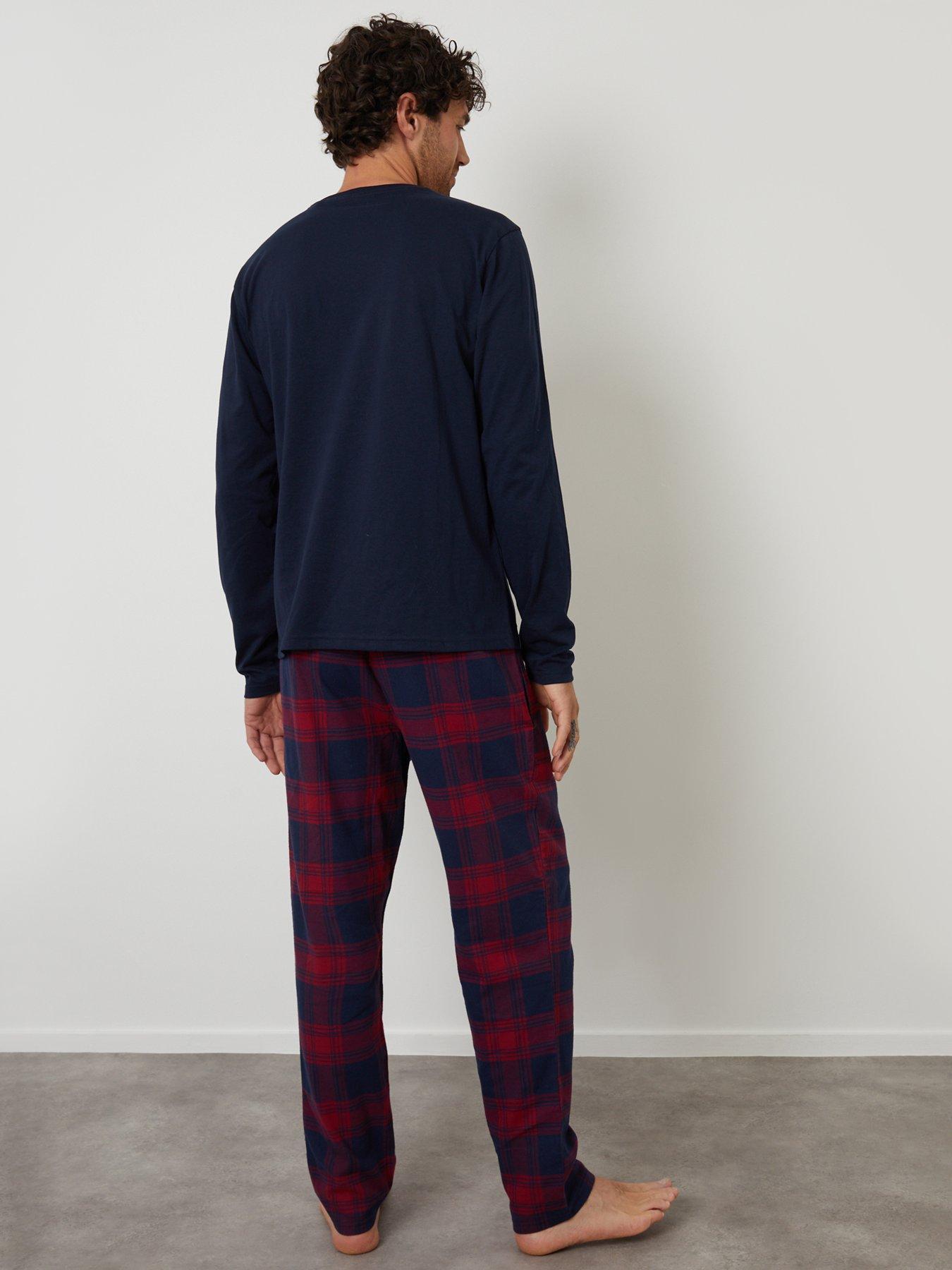 Image 2 of 4 of Threadbare Mens Festive Slogan Check Pyjama Set - Navy