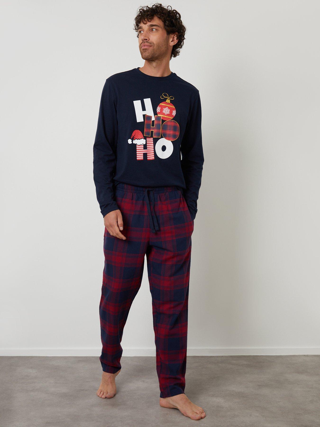 Image 3 of 4 of Threadbare Mens Festive Slogan Check Pyjama Set - Navy