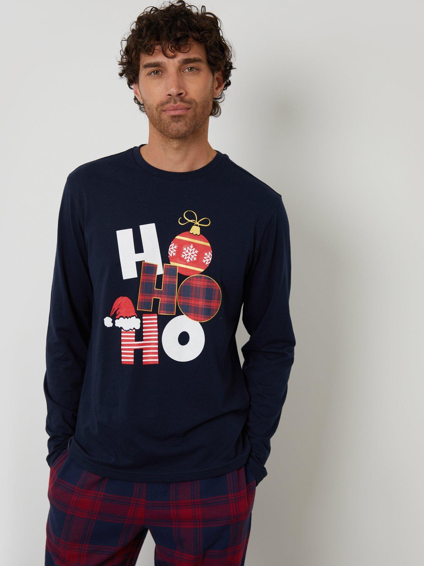 Image 4 of 4 of Threadbare Mens Festive Slogan Check Pyjama Set - Navy