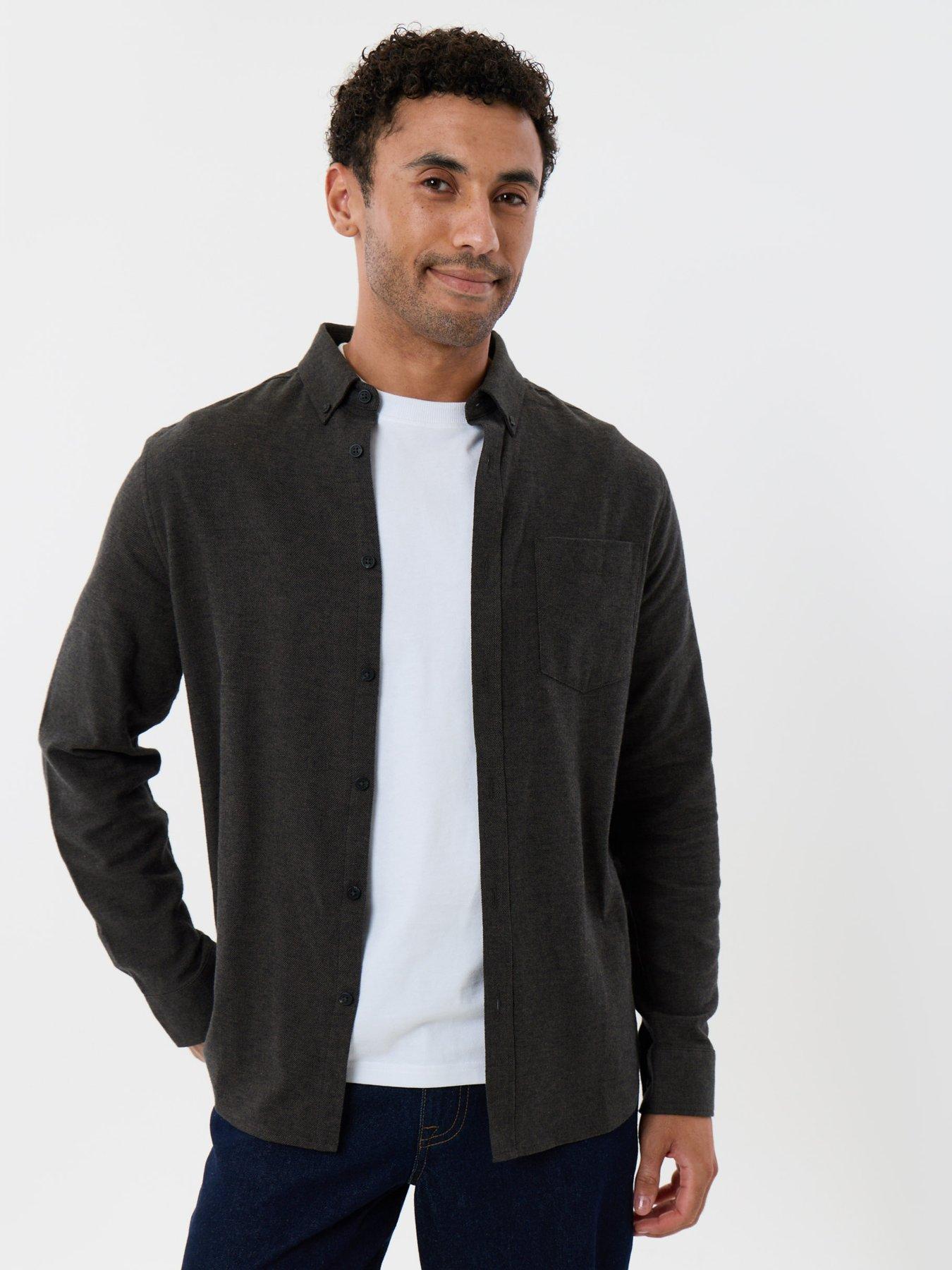 Image 1 of 5 of Threadbare Mens Textured Button-Through Long Sleeve Shirt - Black
