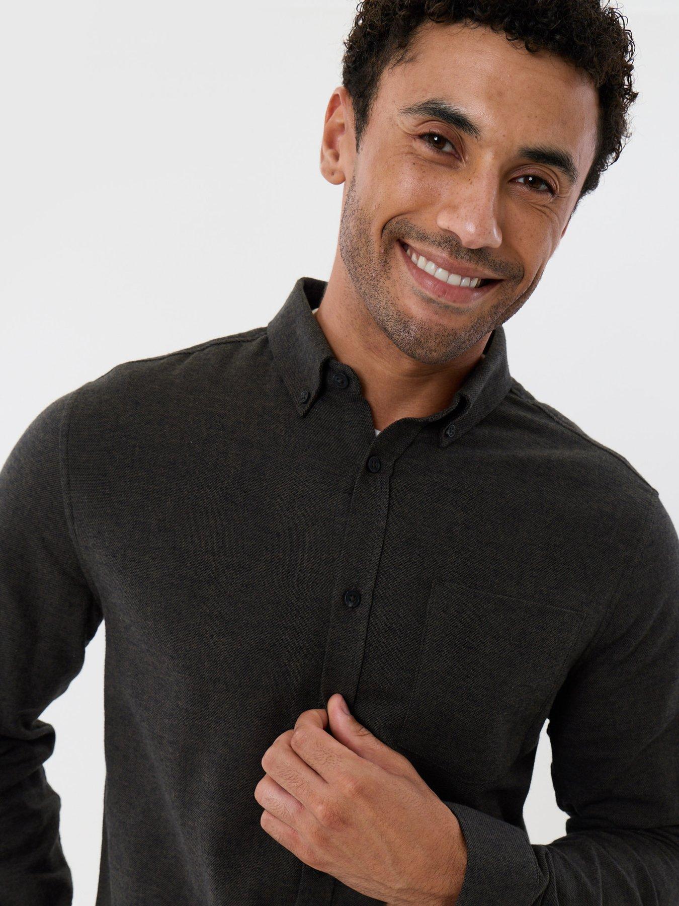 Image 4 of 5 of Threadbare Mens Textured Button-Through Long Sleeve Shirt - Black