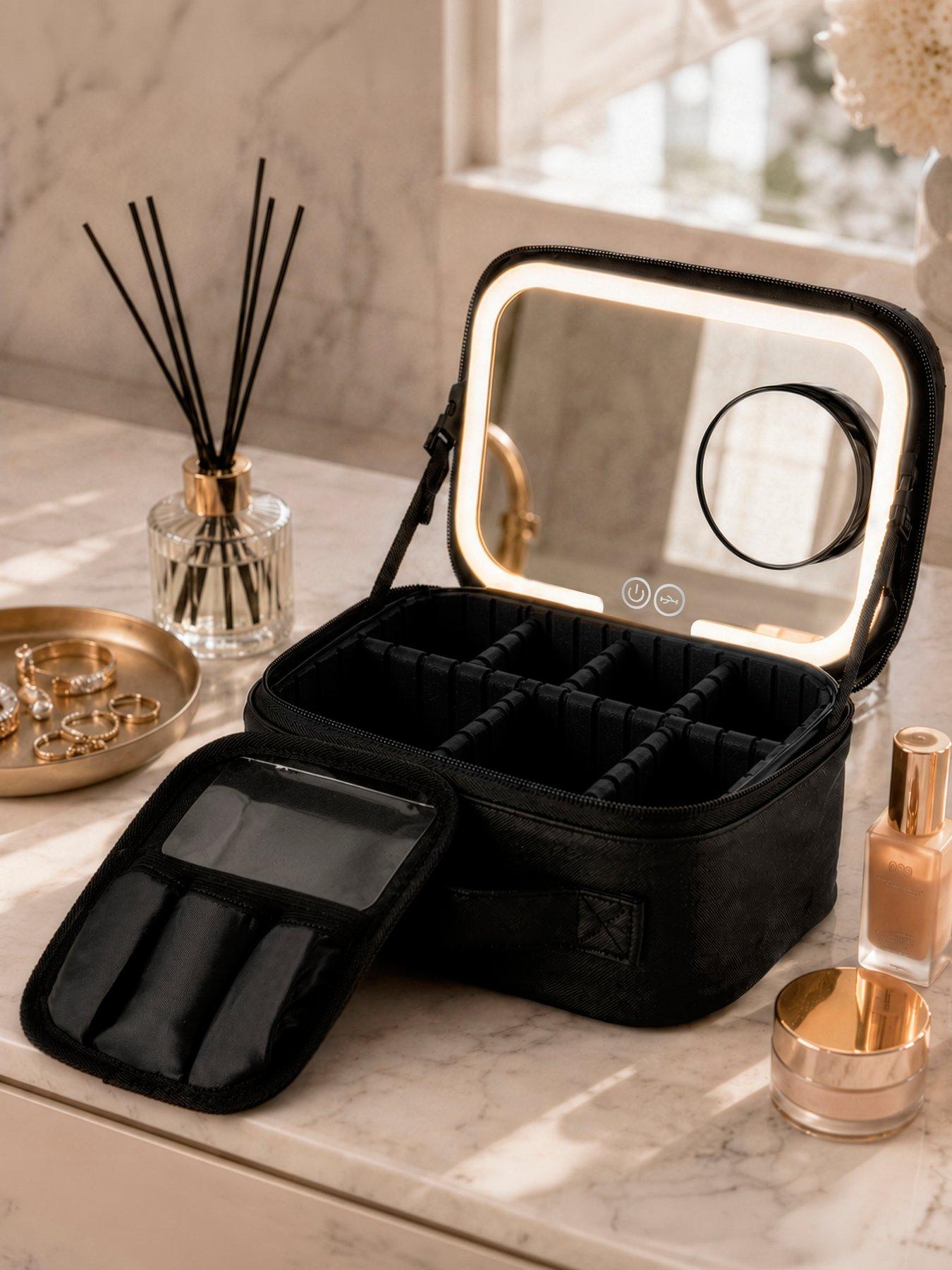 Image 1 of 7 of Carmen Travel Cosmetic Case With Led Mirror, 3 Light Modes, Black