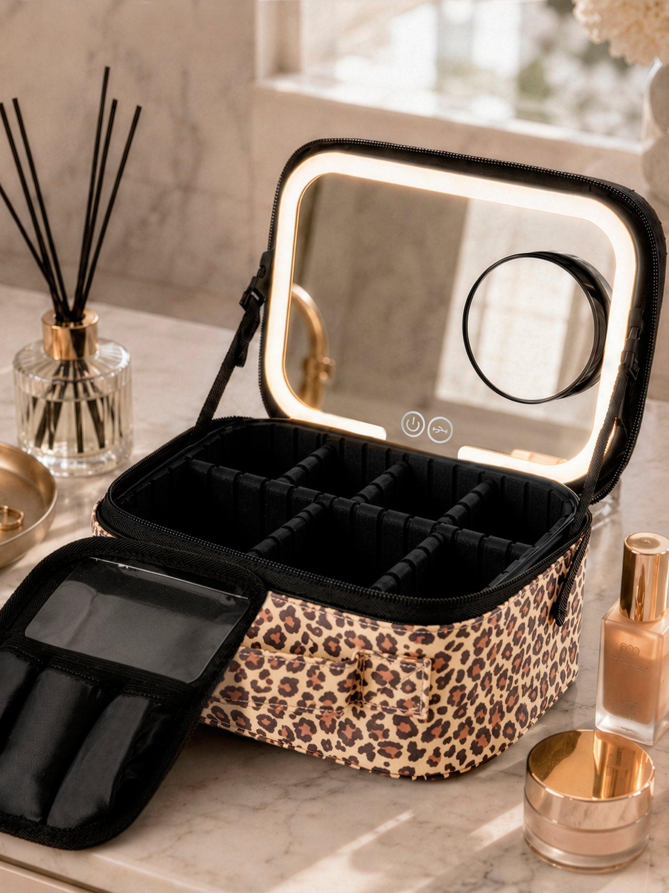 Image 1 of 7 of Carmen Travel Cosmetic Case With Led Mirror, 3 Light Modes, Leopard Print
