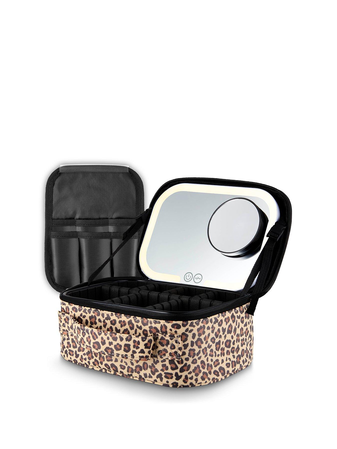Image 2 of 7 of Carmen Travel Cosmetic Case With Led Mirror, 3 Light Modes, Leopard Print