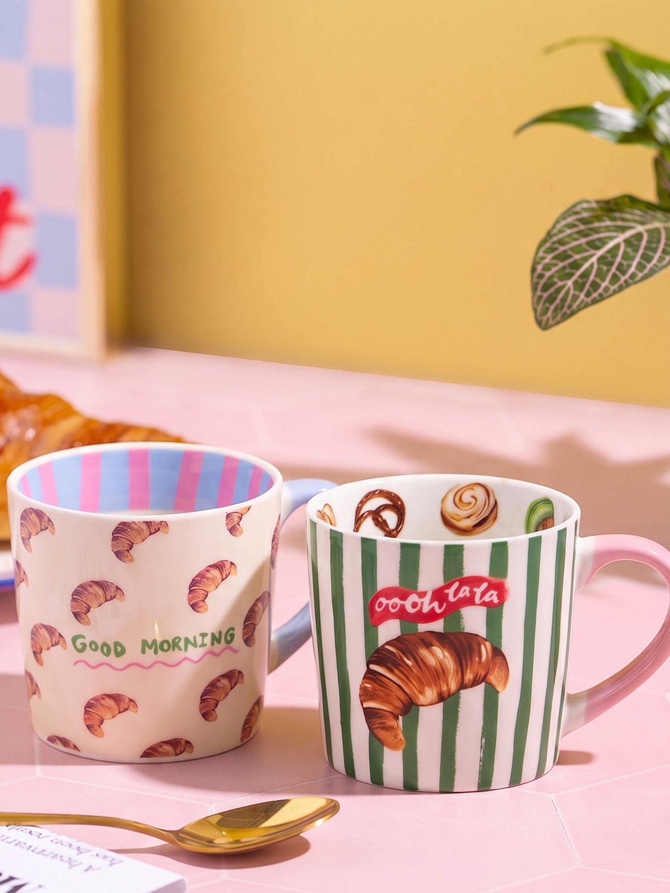 Image 1 of 5 of Eleanor Bowmer Good Morning Croissant Mug &amp; Ohh Lala Croissant Mug Set