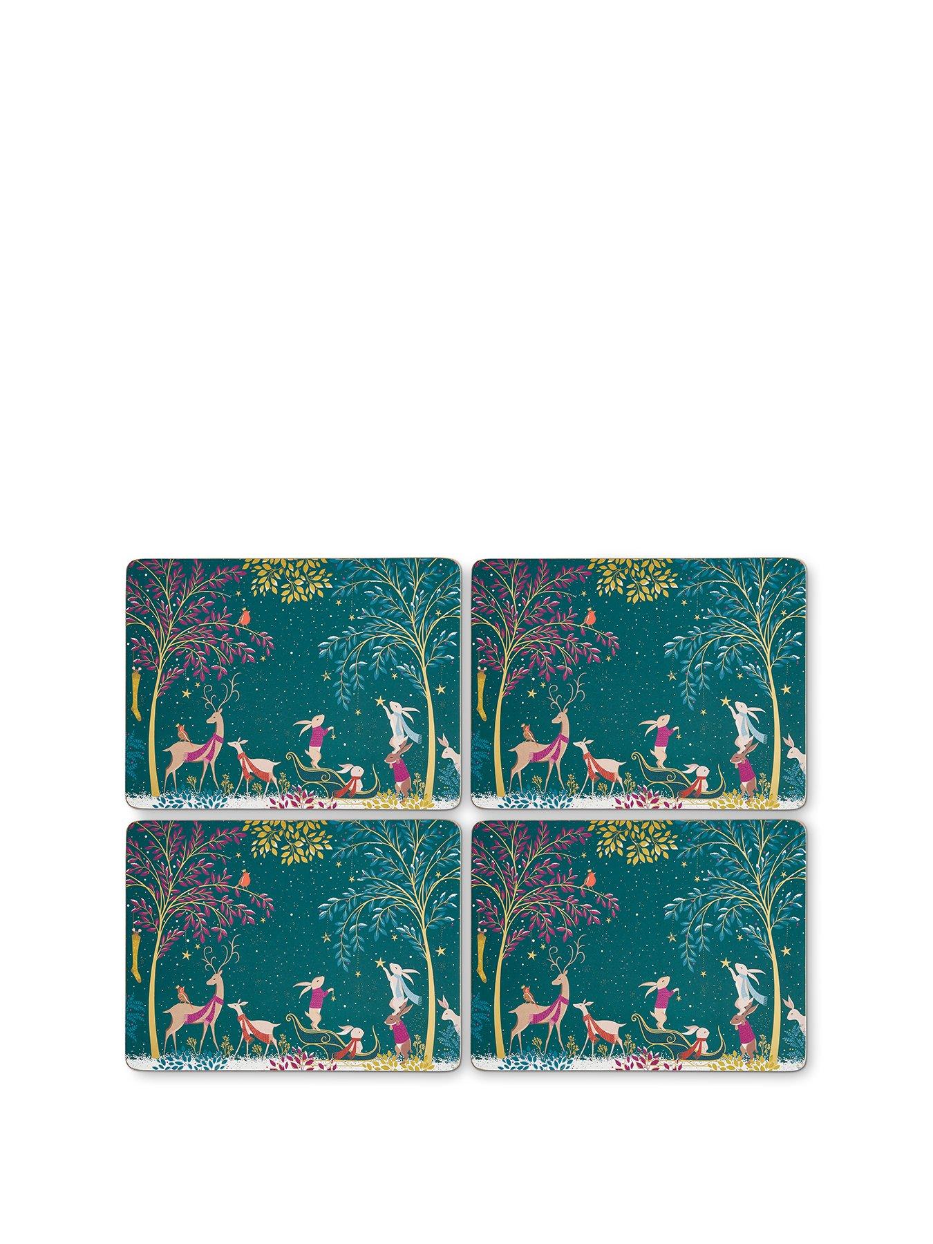 Image 2 of 6 of Sara Miller Woodland Tales Coasters And Placemats Bundle- Set Of 4 - Deer &amp; Robin