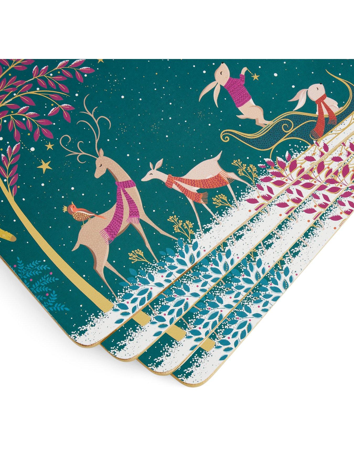Image 3 of 6 of Sara Miller Woodland Tales Coasters And Placemats Bundle- Set Of 4 - Deer &amp; Robin