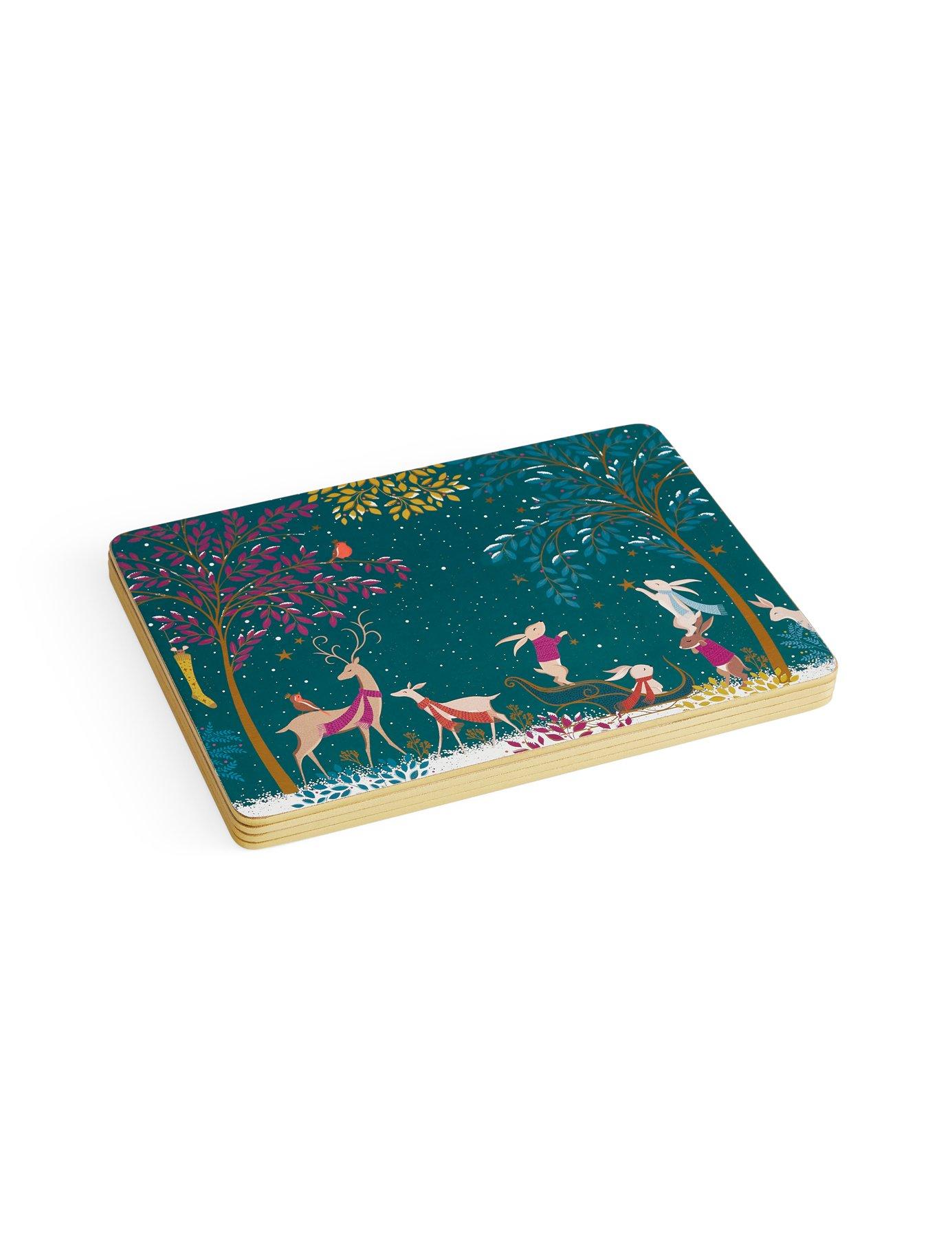 Image 4 of 6 of Sara Miller Woodland Tales Coasters And Placemats Bundle- Set Of 4 - Deer &amp; Robin