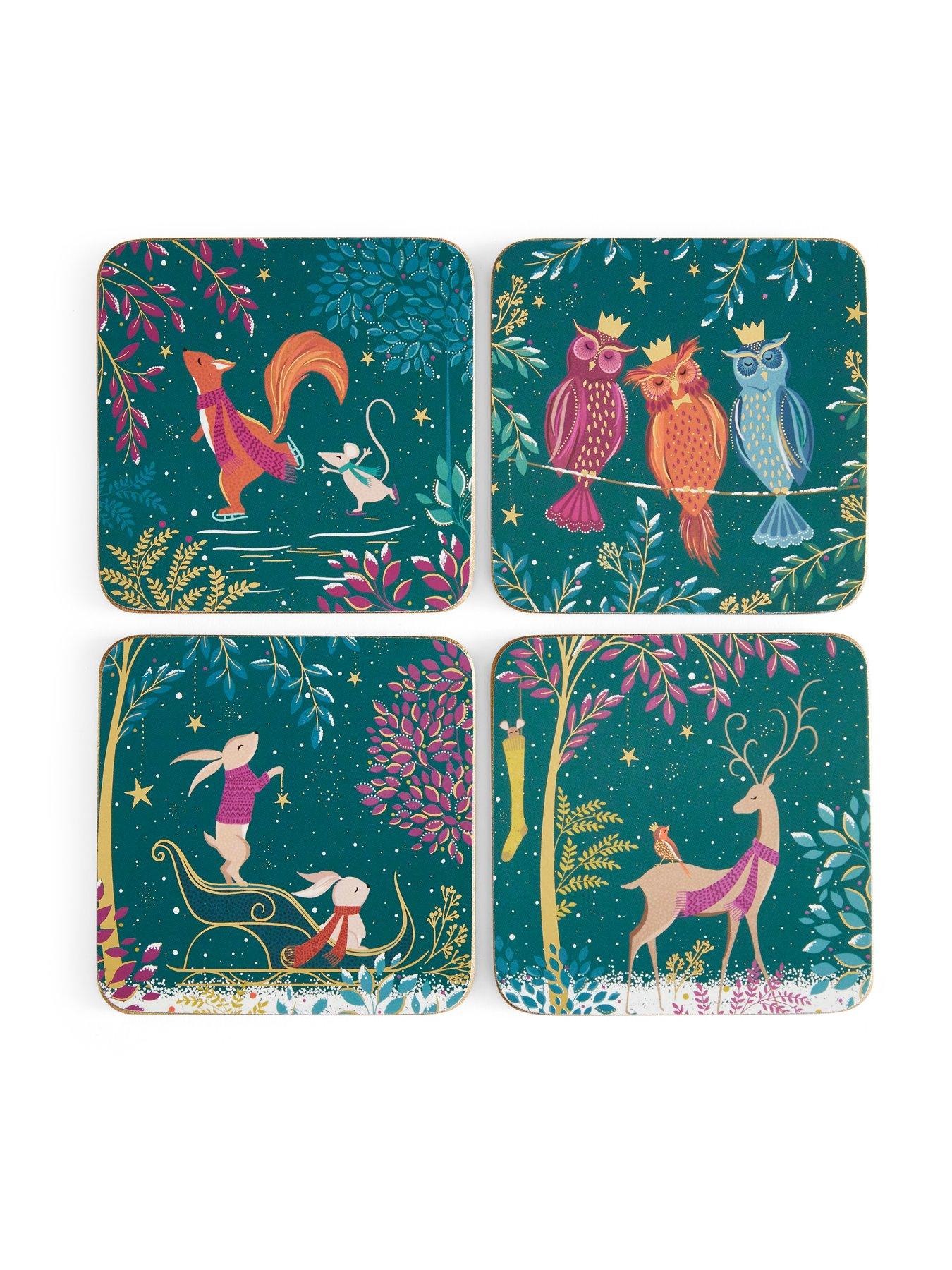 Image 5 of 6 of Sara Miller Woodland Tales Coasters And Placemats Bundle- Set Of 4 - Deer &amp; Robin
