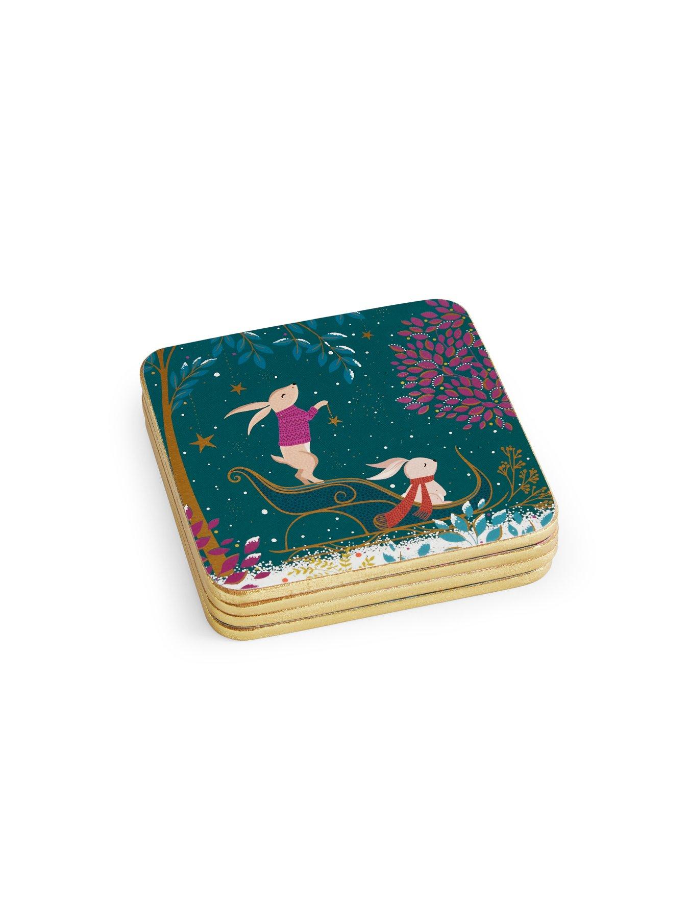 Image 6 of 6 of Sara Miller Woodland Tales Coasters And Placemats Bundle- Set Of 4 - Deer &amp; Robin