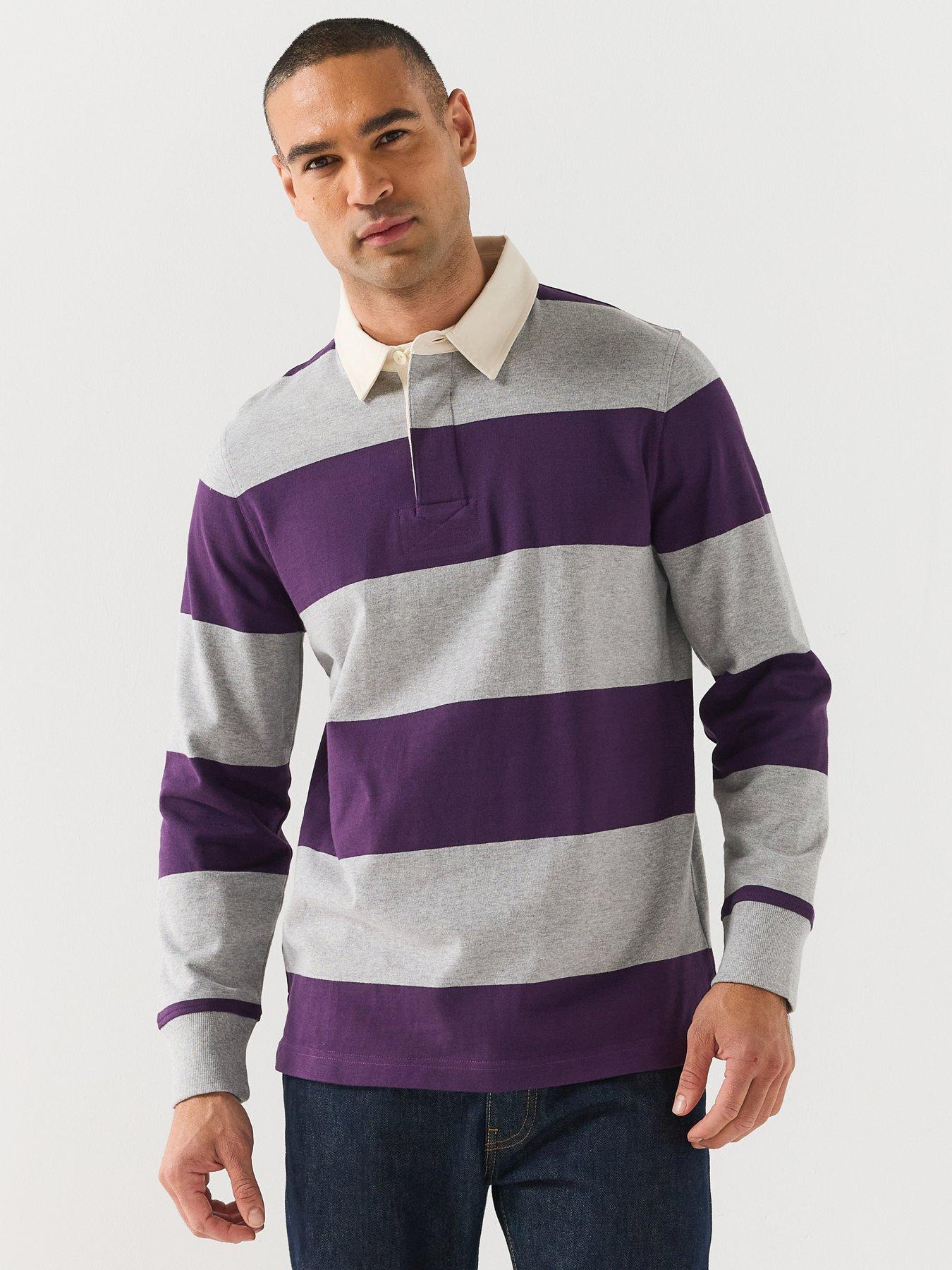 GANT Gant Striped Heavy Rugger Long Sleeve Polo Shirt, Light Grey, Size Xl, Men