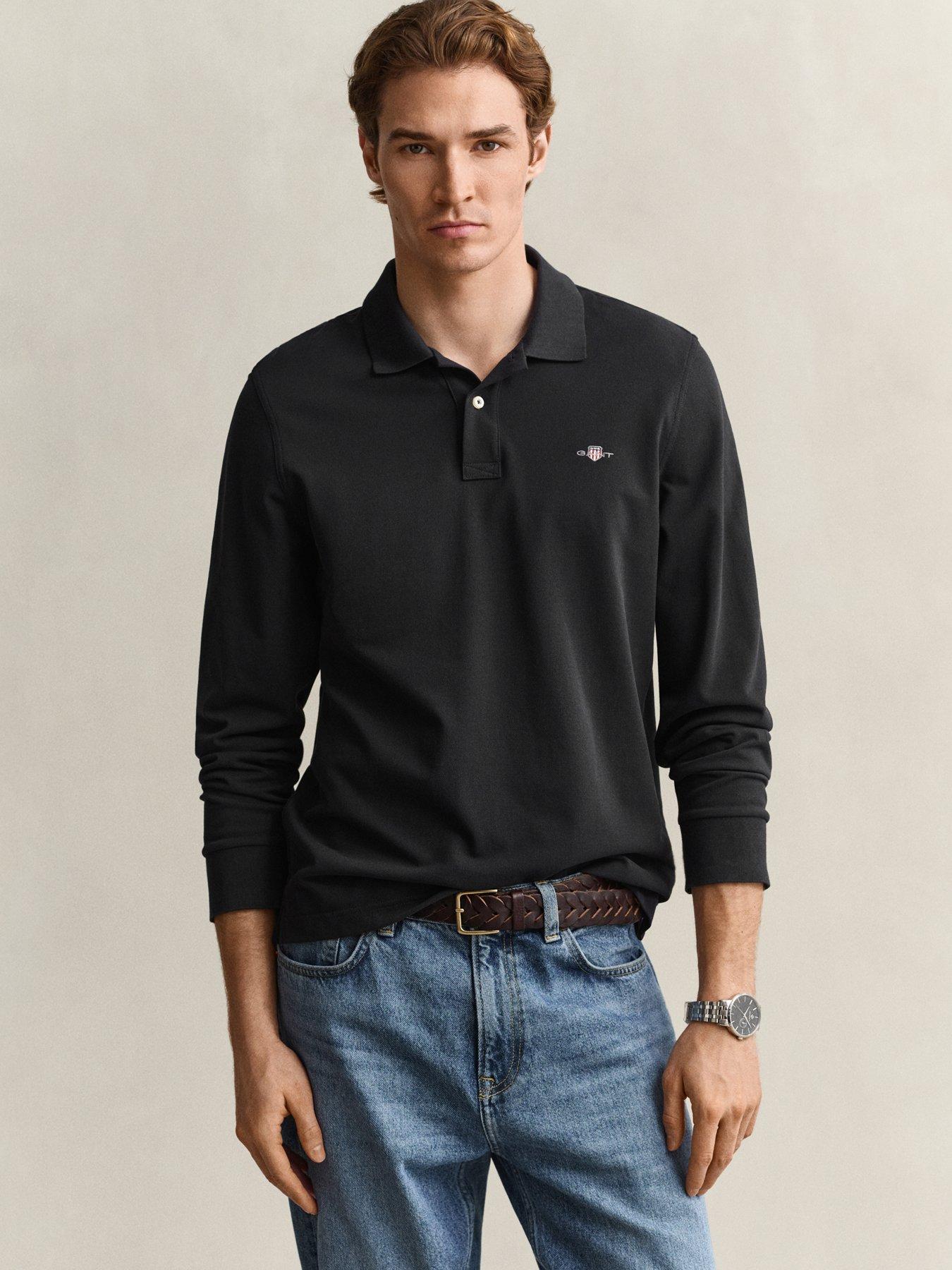 Gant Mens Gant Long Sleeve Polo Shirt - Black - Image 3