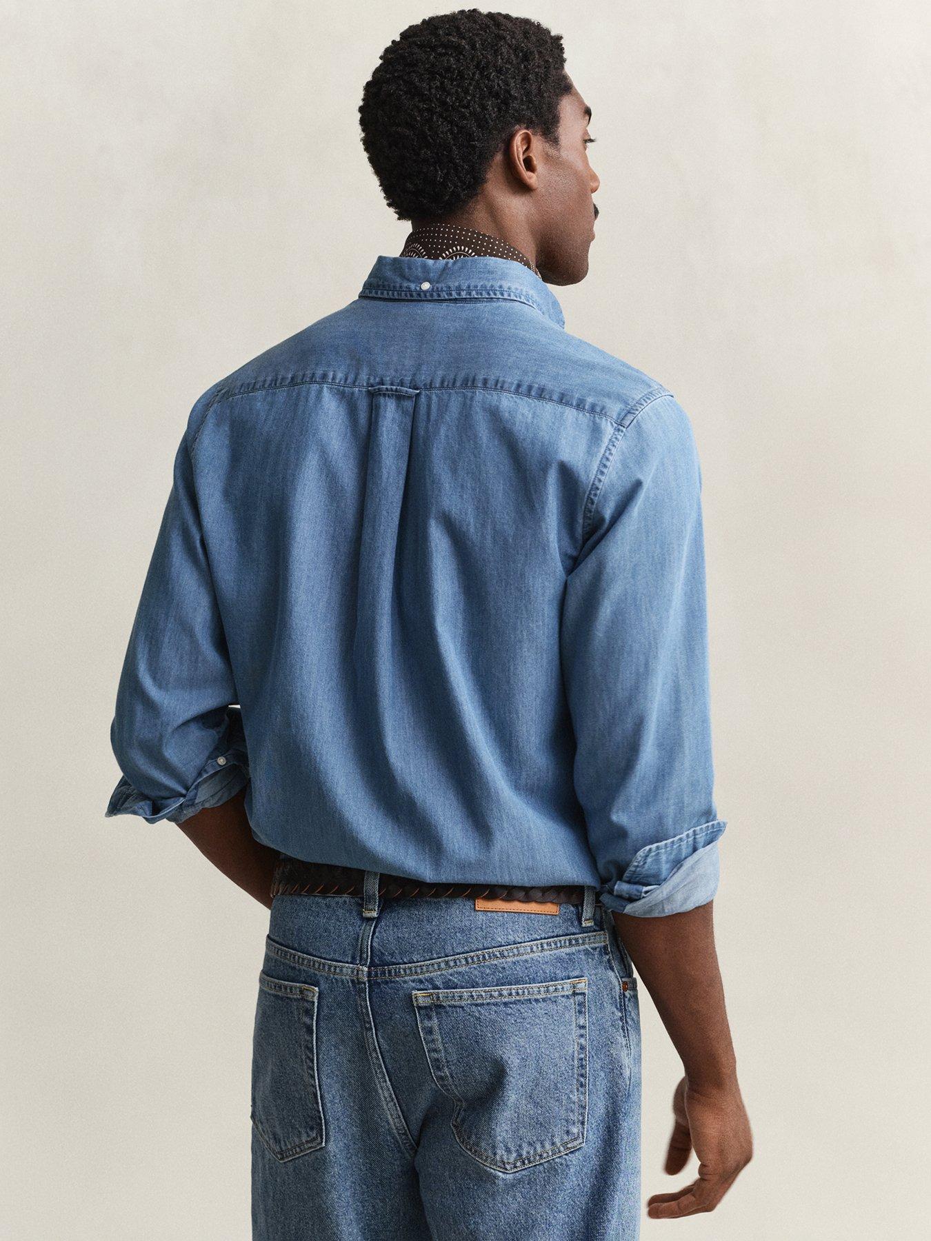 Image 2 of 4 of GANT Mens Regular Fit Cotton Long Sleeve Shirt - Light Blue