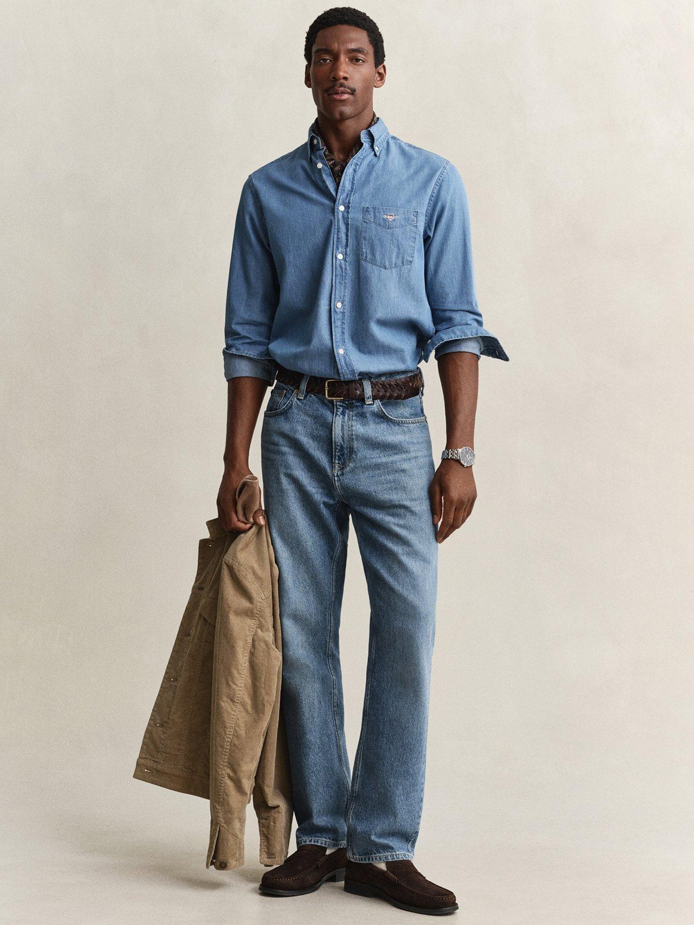 Image 3 of 4 of GANT Mens Regular Fit Cotton Long Sleeve Shirt - Light Blue