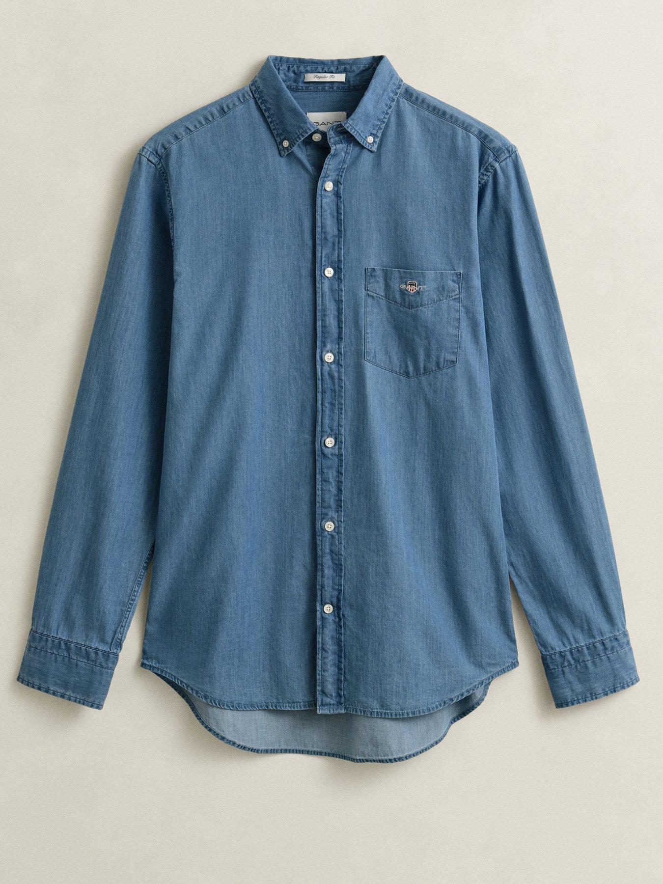 Image 4 of 4 of GANT Mens Regular Fit Cotton Long Sleeve Shirt - Light Blue