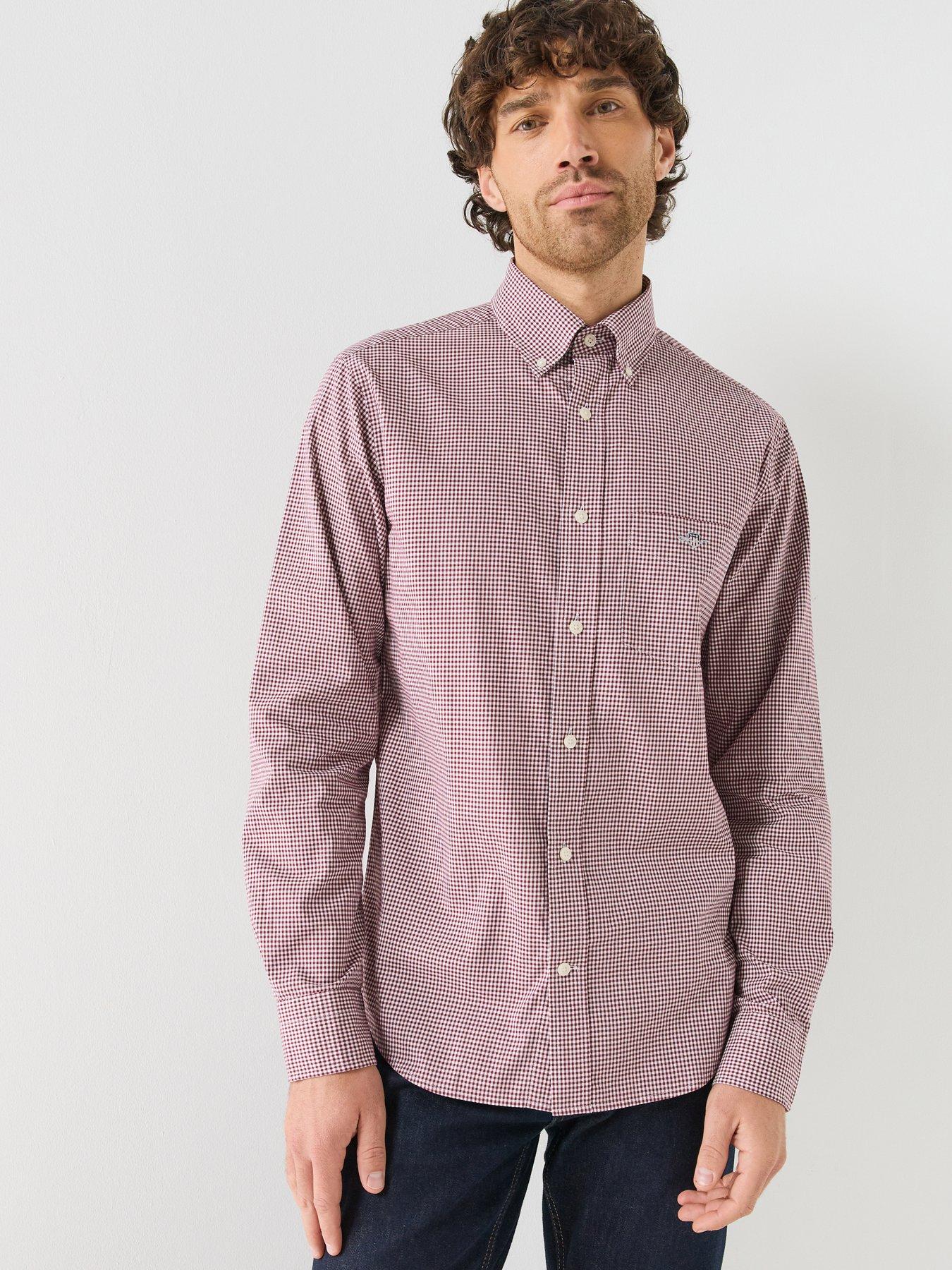 Gant Men's Deep Grape Wine Gingham Classic Poplin Shirt (M) - Image 2