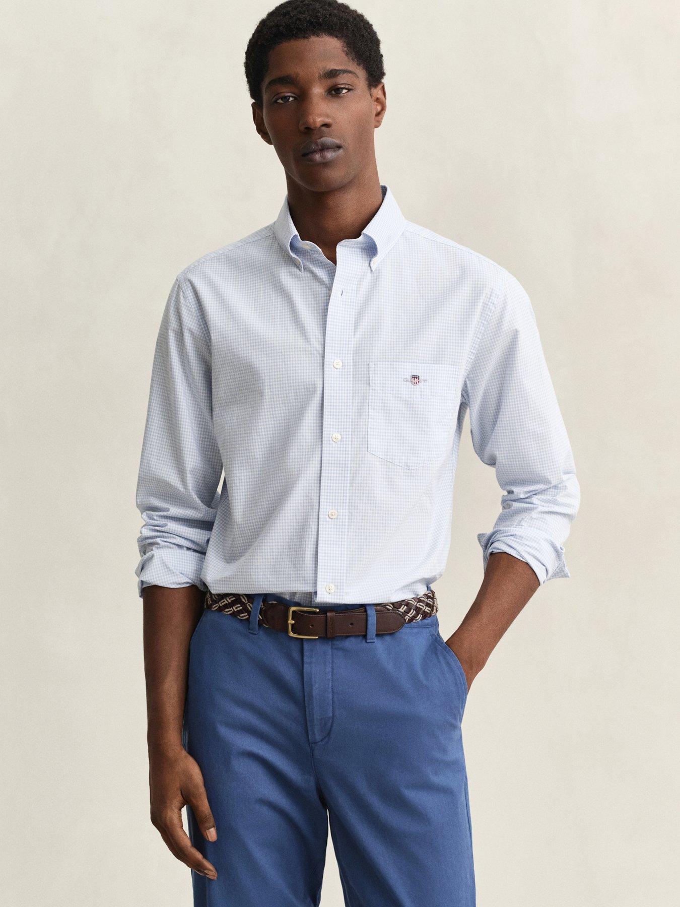 Gant Men's Gingham Long Sleeve Patterned Shirt Blue Small - Image 4