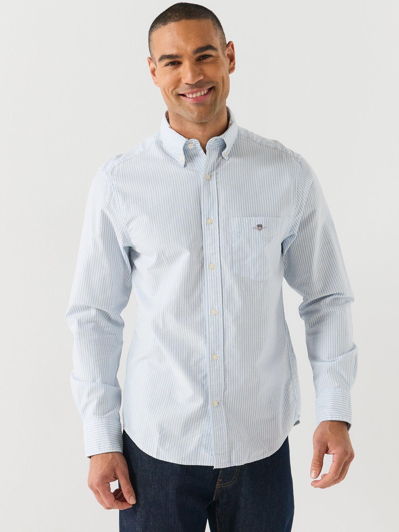Gant Regular Fit Banker Stripe Classic Oxford Shirt - Pale Blue 455 - L - Image 8
