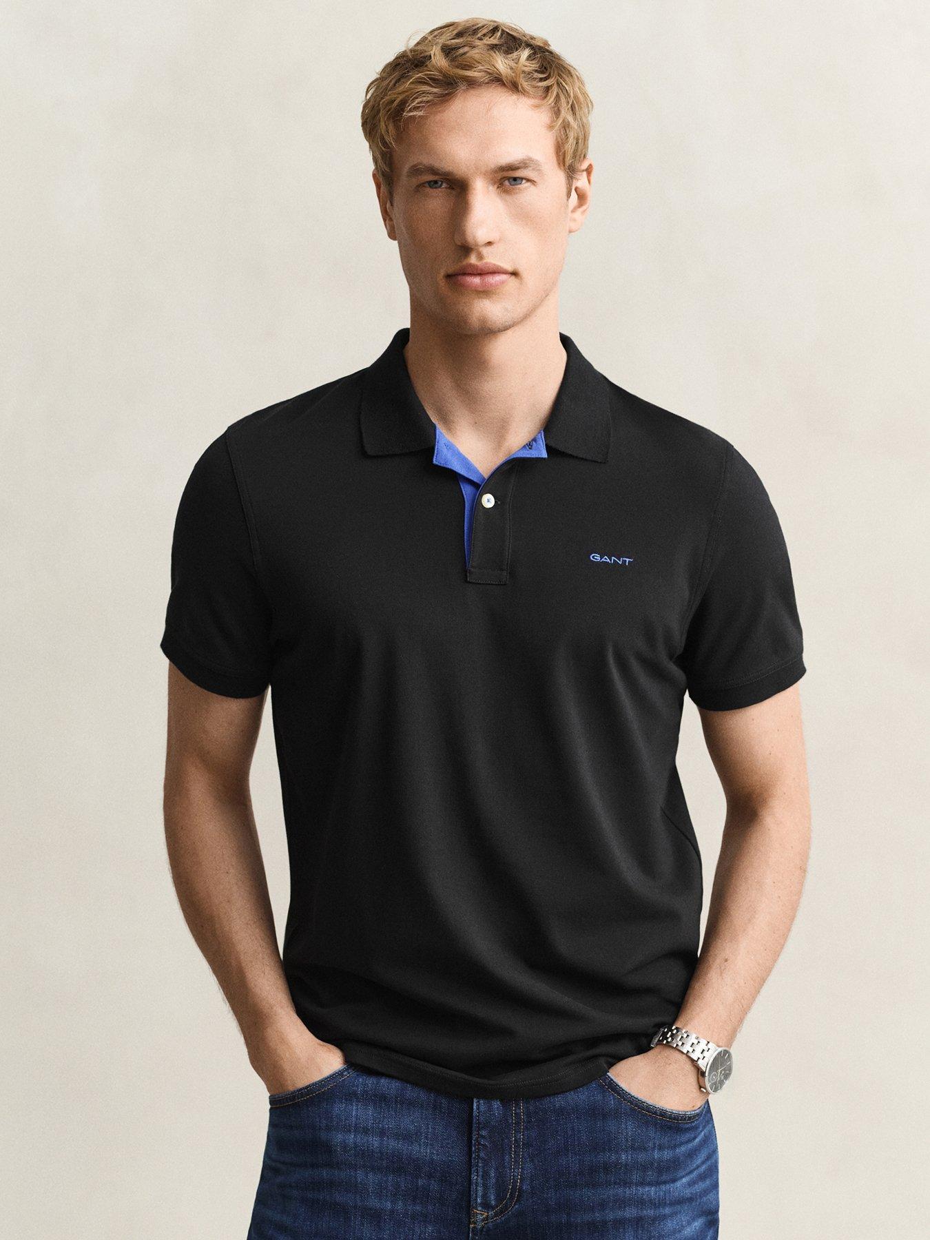 Gant Mens Regular Fit Short Sleeve Contrast Piqué Rugger - Black Cotton - Size Large - Image 3