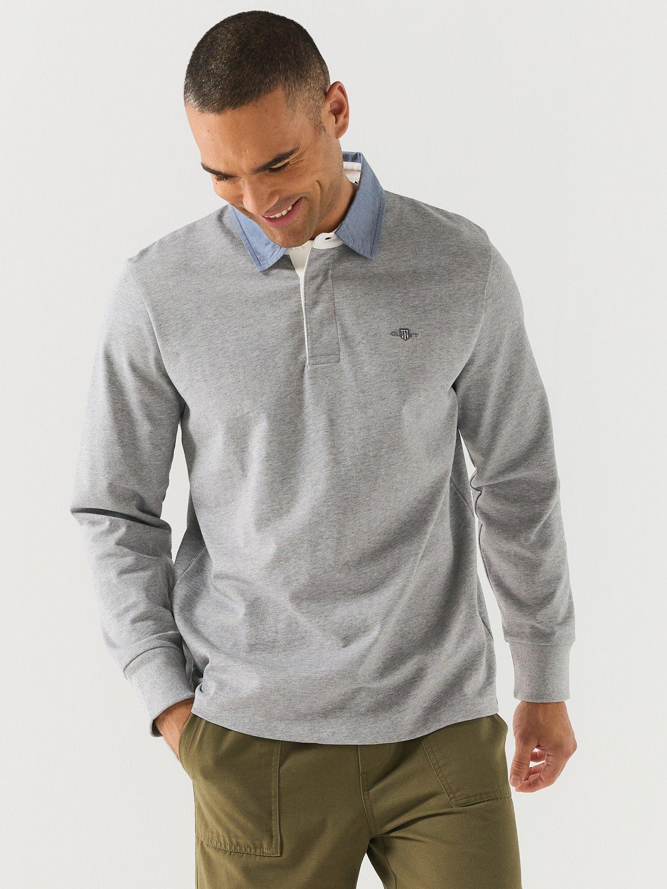 Image 1 of 7 of GANT Mens Classic Heavy Rugger Contrast Collar Polo Shirt - Grey