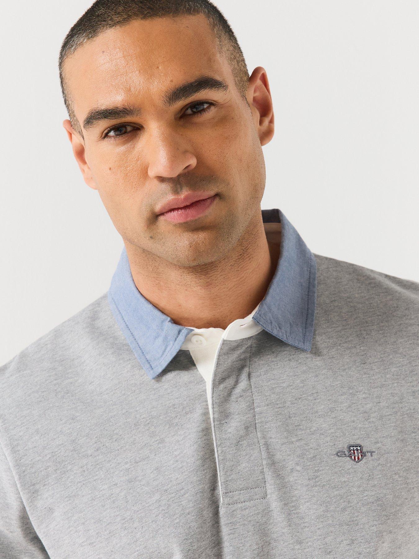 Image 4 of 7 of GANT Mens Classic Heavy Rugger Contrast Collar Polo Shirt - Grey