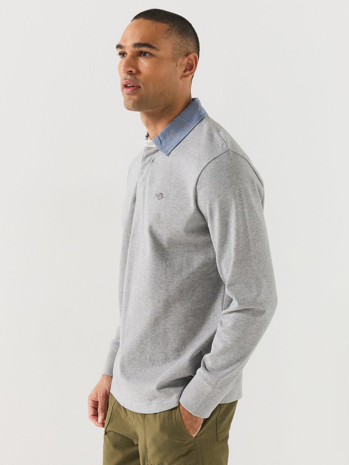 Image 5 of 7 of GANT Mens Classic Heavy Rugger Contrast Collar Polo Shirt - Grey