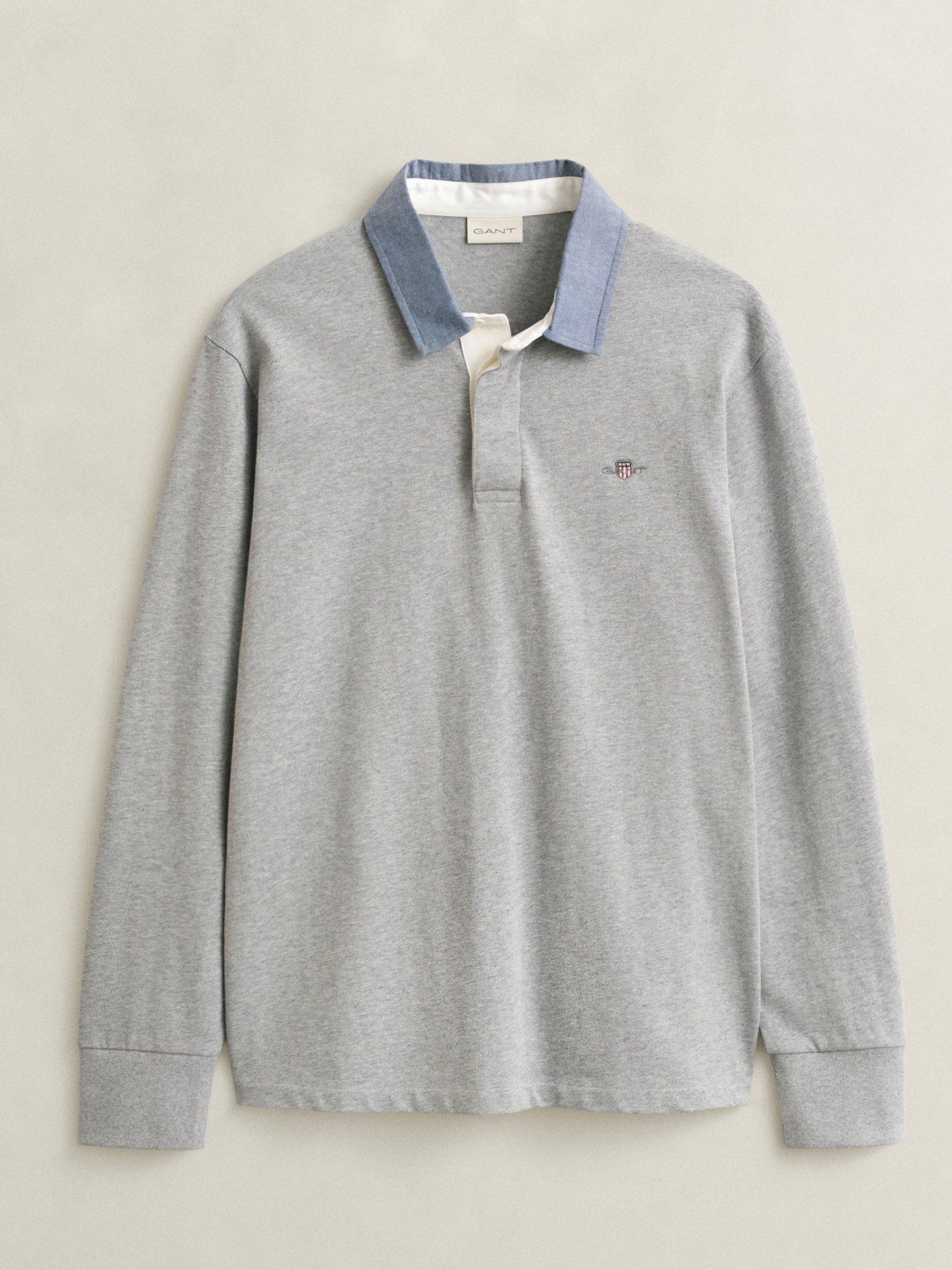 Image 7 of 7 of GANT Mens Classic Heavy Rugger Contrast Collar Polo Shirt - Grey