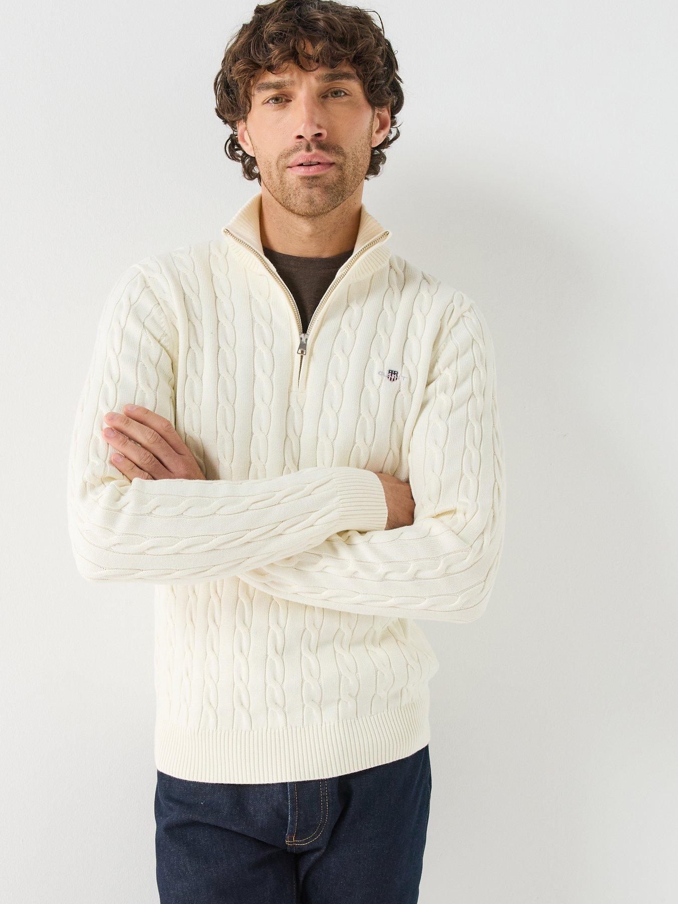 Gant Men's Beige Half-Zip Cotton Knit Jumper - Image 3