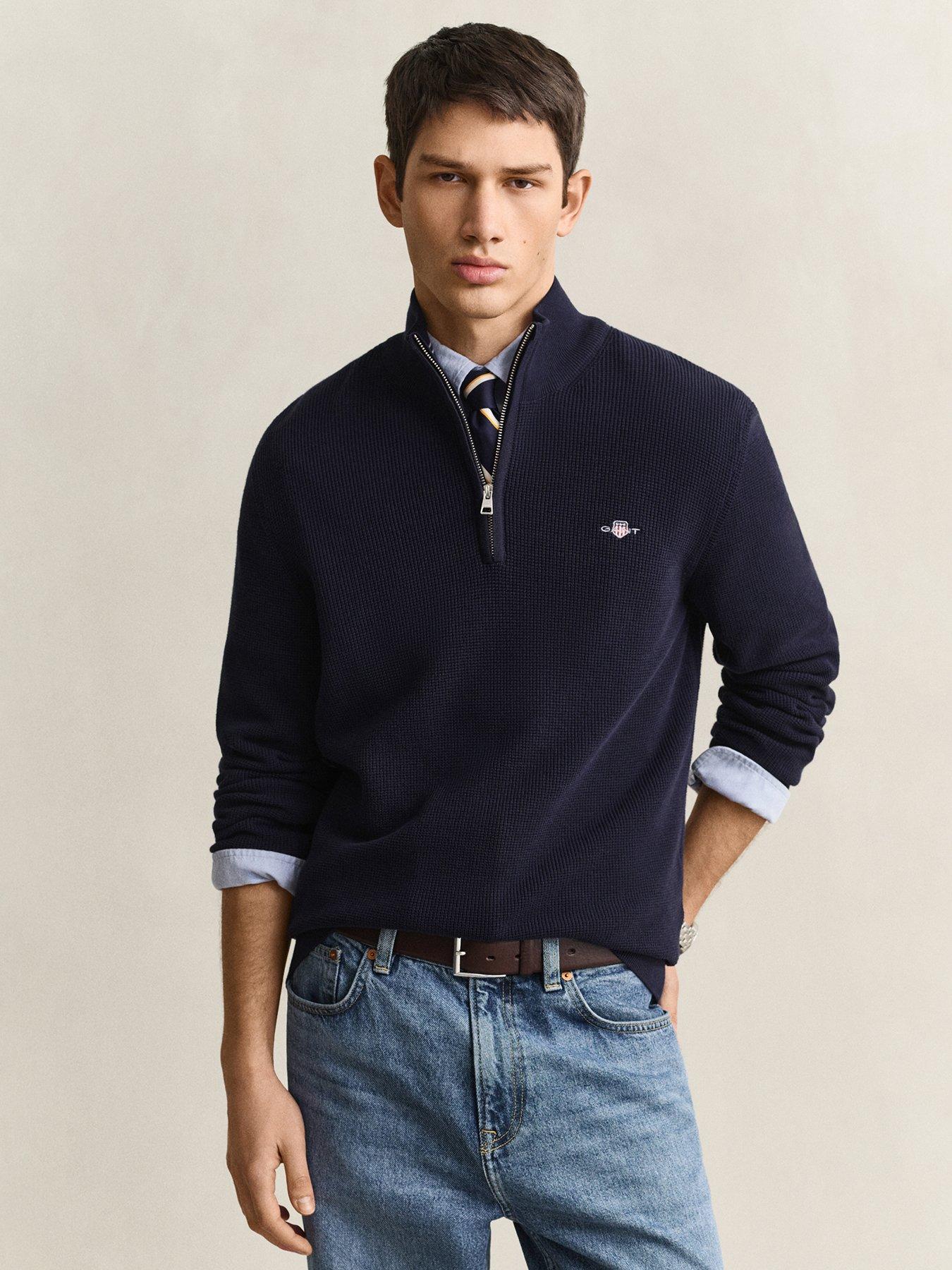 Gant Men's Navy Textured Cotton Half-Zip Sweater - Evening Blue - 3XL - Image 4
