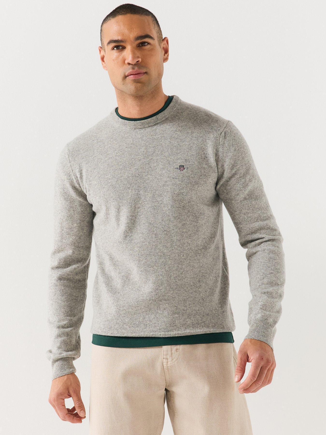 GANT Gant Superfine Lambswool Crew Neck Knitted Jumper, Light Grey, Size 2Xl, Men