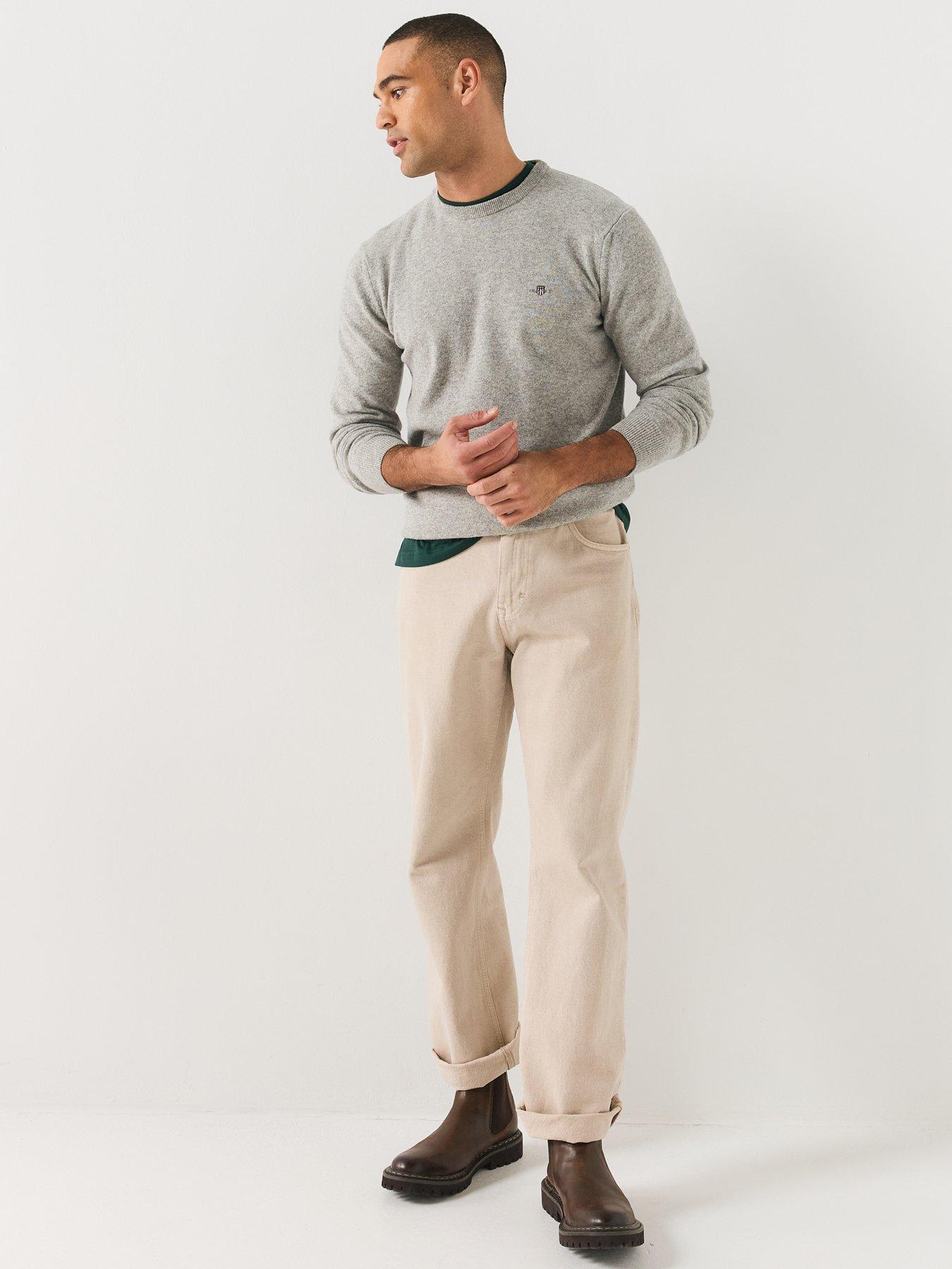 Image 3 of 5 of GANT Mens Superfine Lambswool Crew Neck Jumper - Light Grey