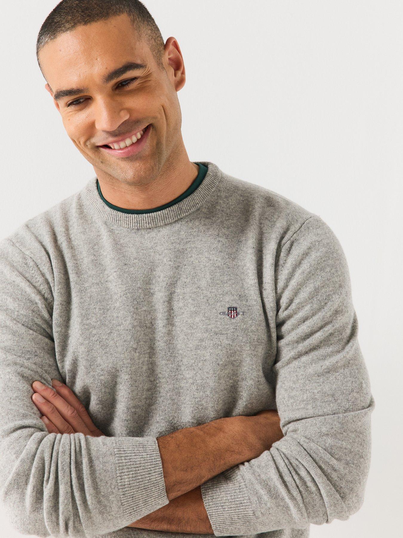 Image 4 of 5 of GANT Mens Superfine Lambswool Crew Neck Jumper - Light Grey