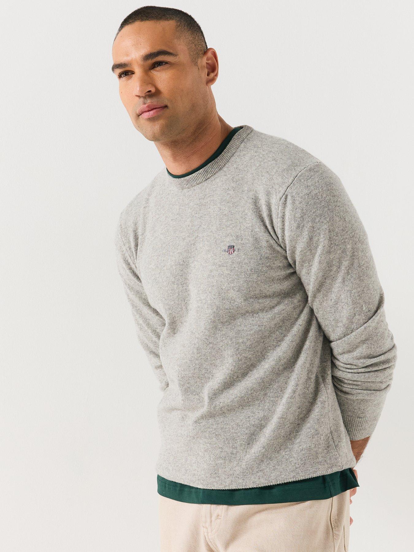 Image 5 of 5 of GANT Mens Superfine Lambswool Crew Neck Jumper - Light Grey