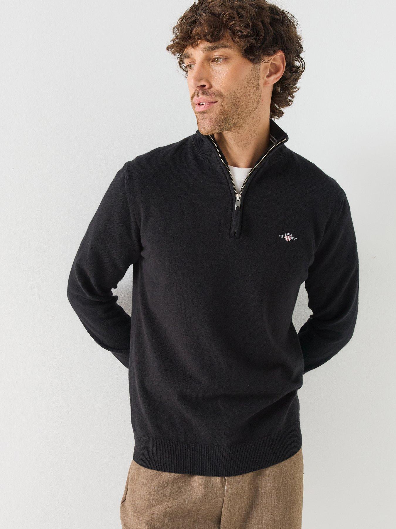 Gant Men's Superfine Lambswool Half Zip Sweater in Black Size L - Image 2
