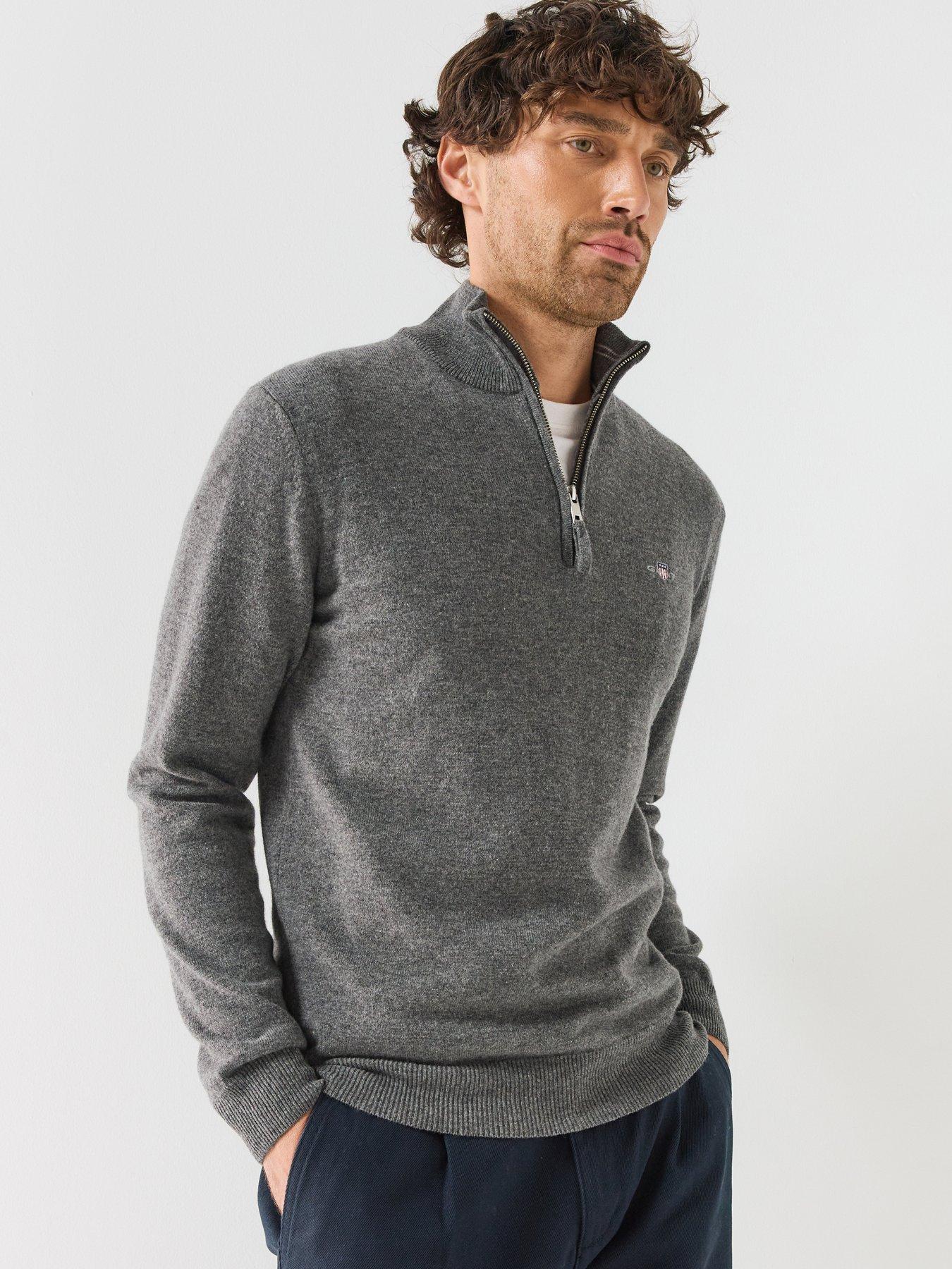 Image 1 of 5 of GANT Gant Superfine Lambswool Half Zip Knitted Jumper - Grey
