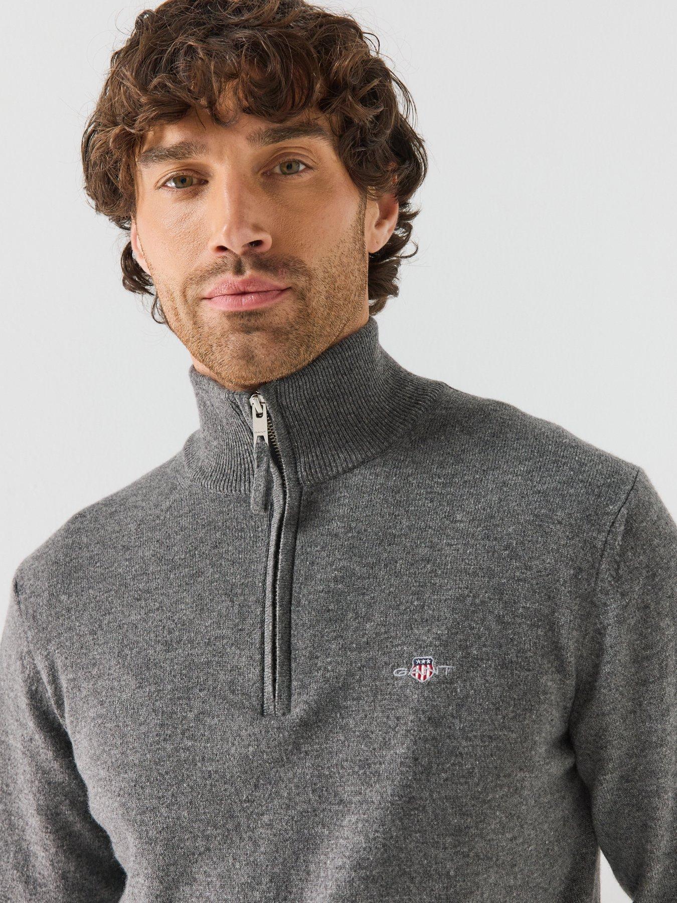 Image 4 of 5 of GANT Gant Superfine Lambswool Half Zip Knitted Jumper - Grey