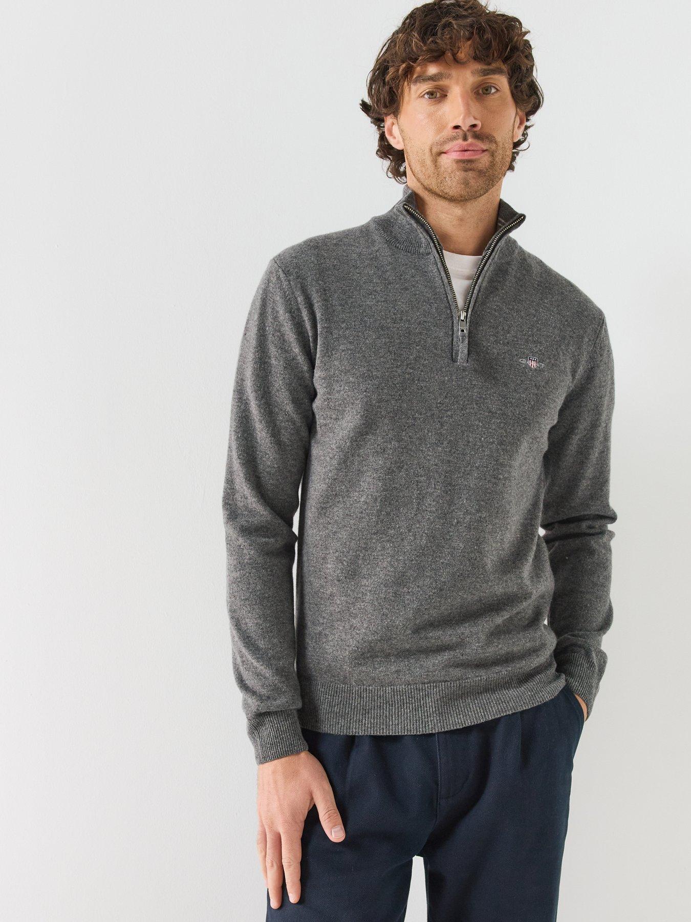 Image 5 of 5 of GANT Gant Superfine Lambswool Half Zip Knitted Jumper - Grey